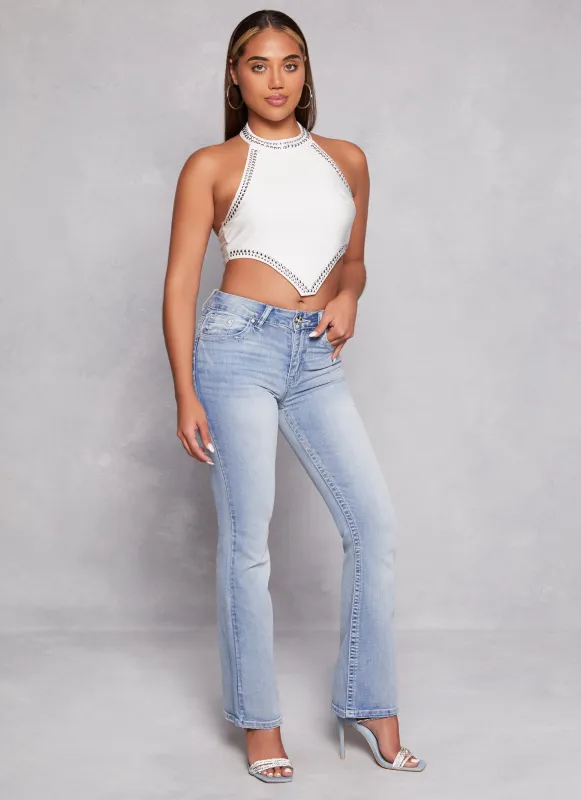 WAX Rhinestone Back Pocket Boot Cut Jeans sold by Rainbow