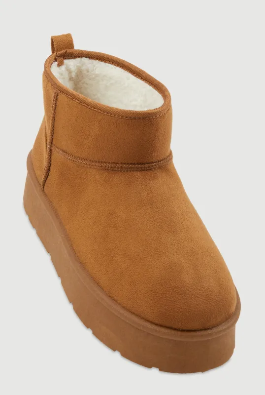 Sherpa Lined Pull Tab Faux Suede Platform Ankle Boots sold by Rainbow