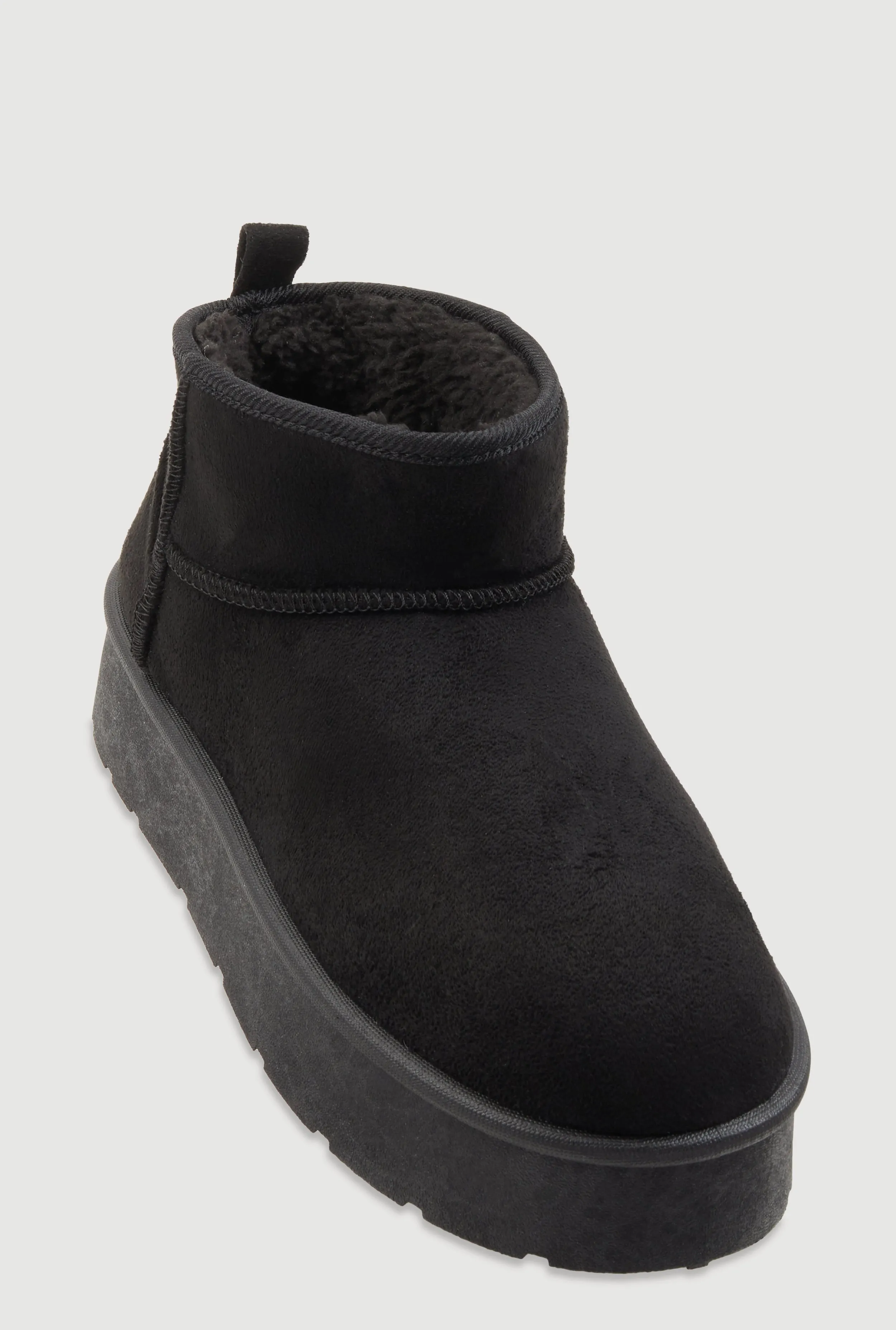 Sherpa Lined Pull Tab Faux Suede Platform Ankle Boots sold by Rainbow
