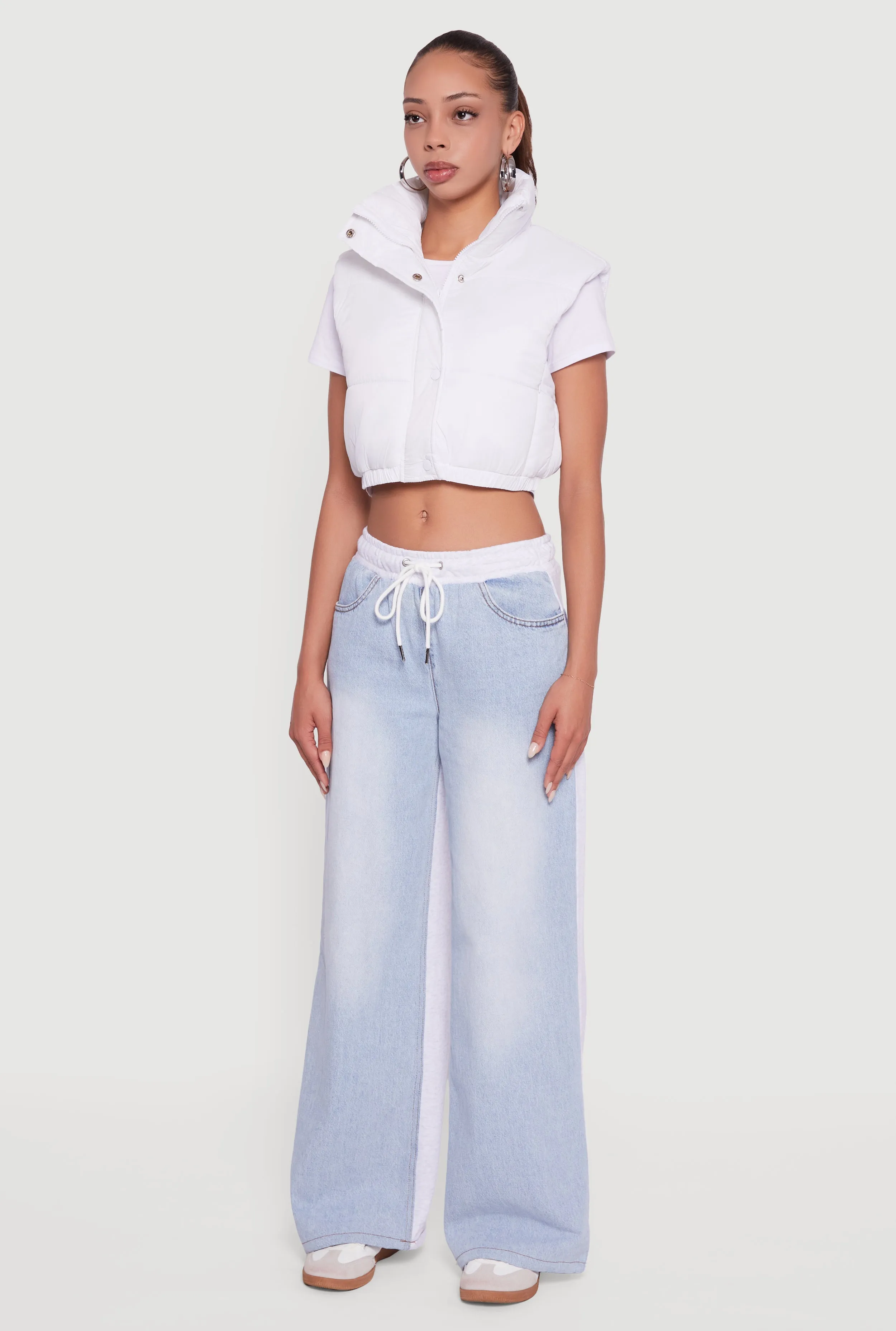 Snap Button Zip Front Cropped Puffer Vest sold by Rainbow product image thumbnail 5