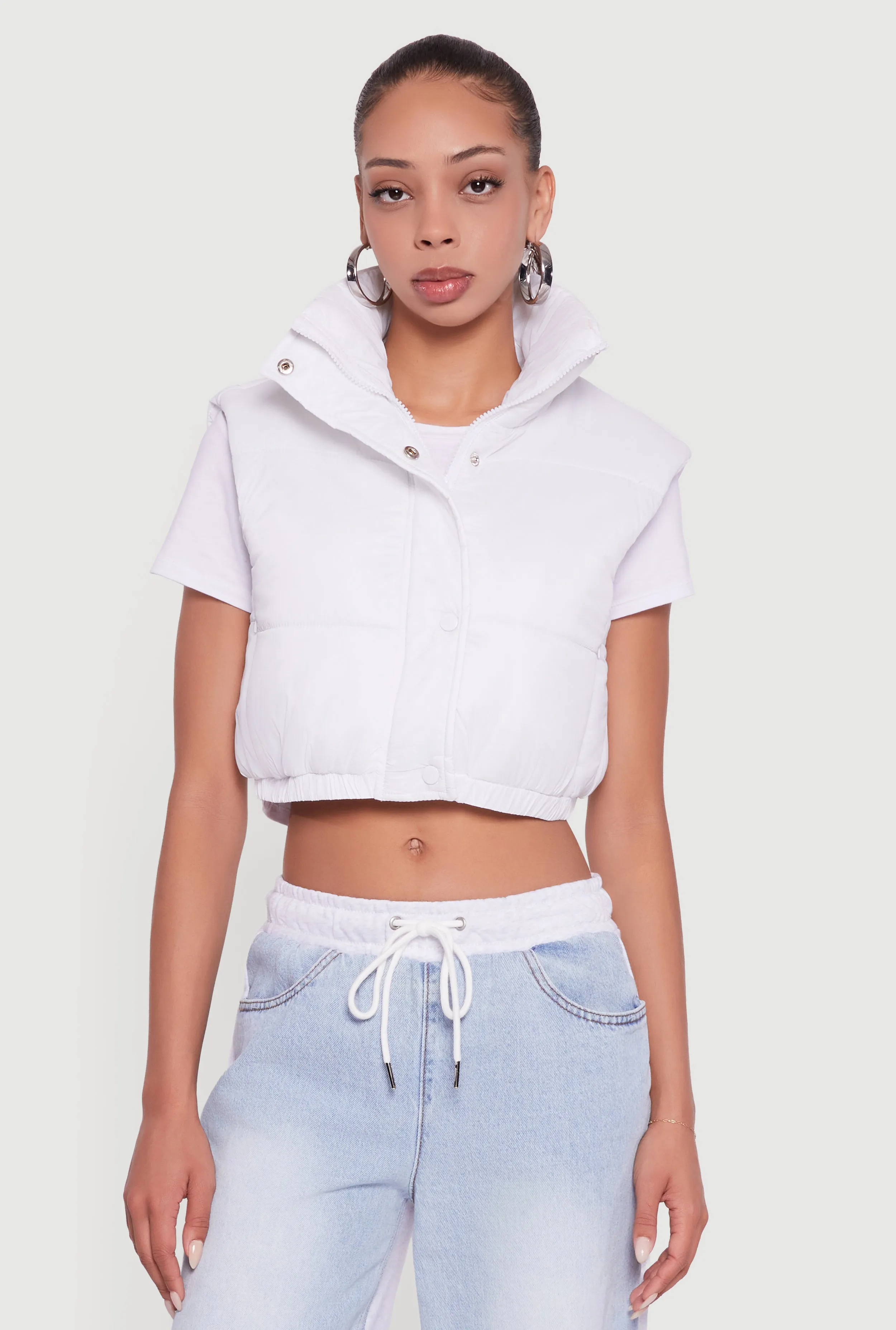 Snap Button Zip Front Cropped Puffer Vest sold by Rainbow product image thumbnail 2