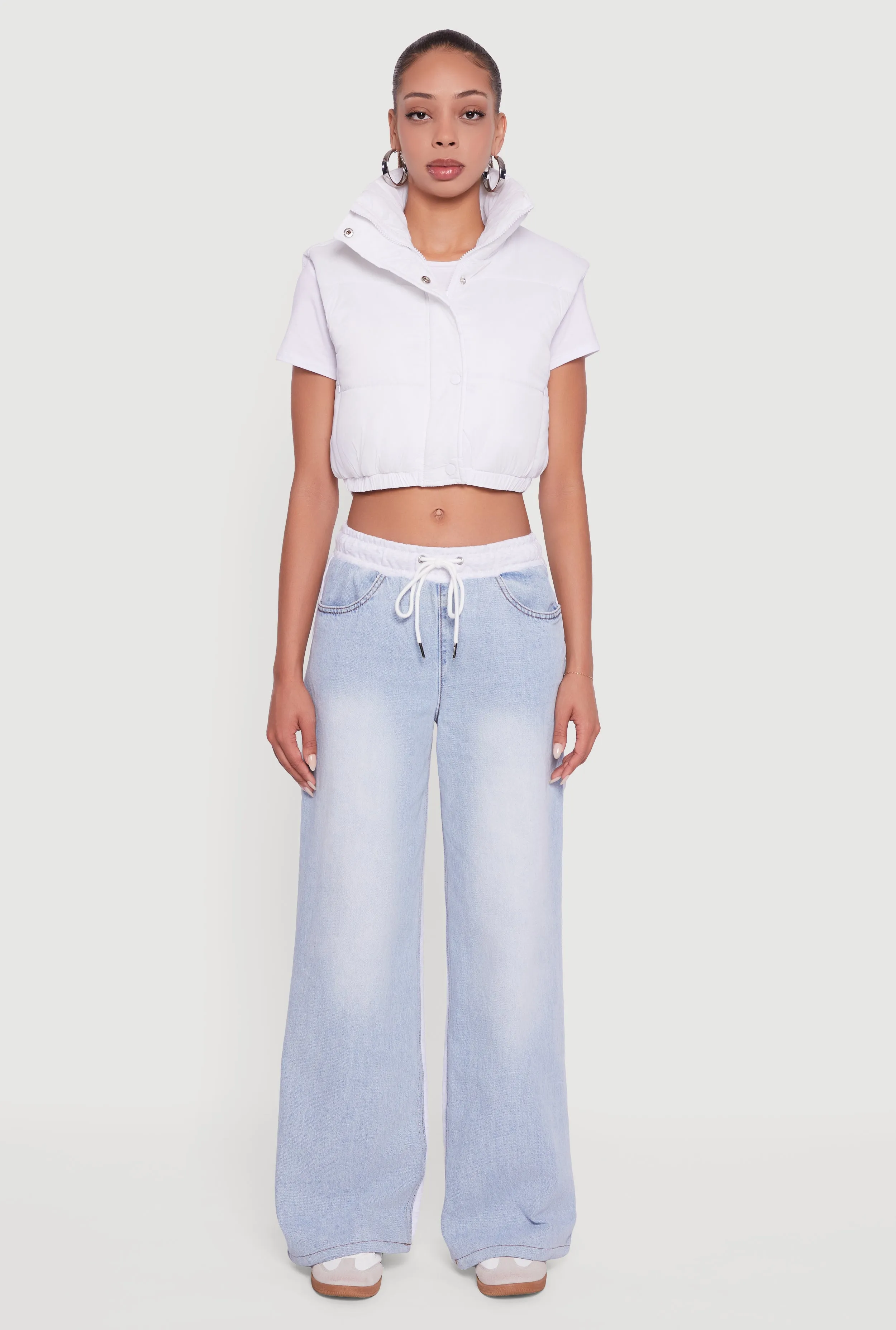 Snap Button Zip Front Cropped Puffer Vest sold by Rainbow product image thumbnail 3