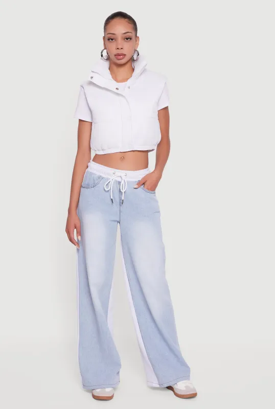 Snap Button Zip Front Cropped Puffer Vest sold by Rainbow