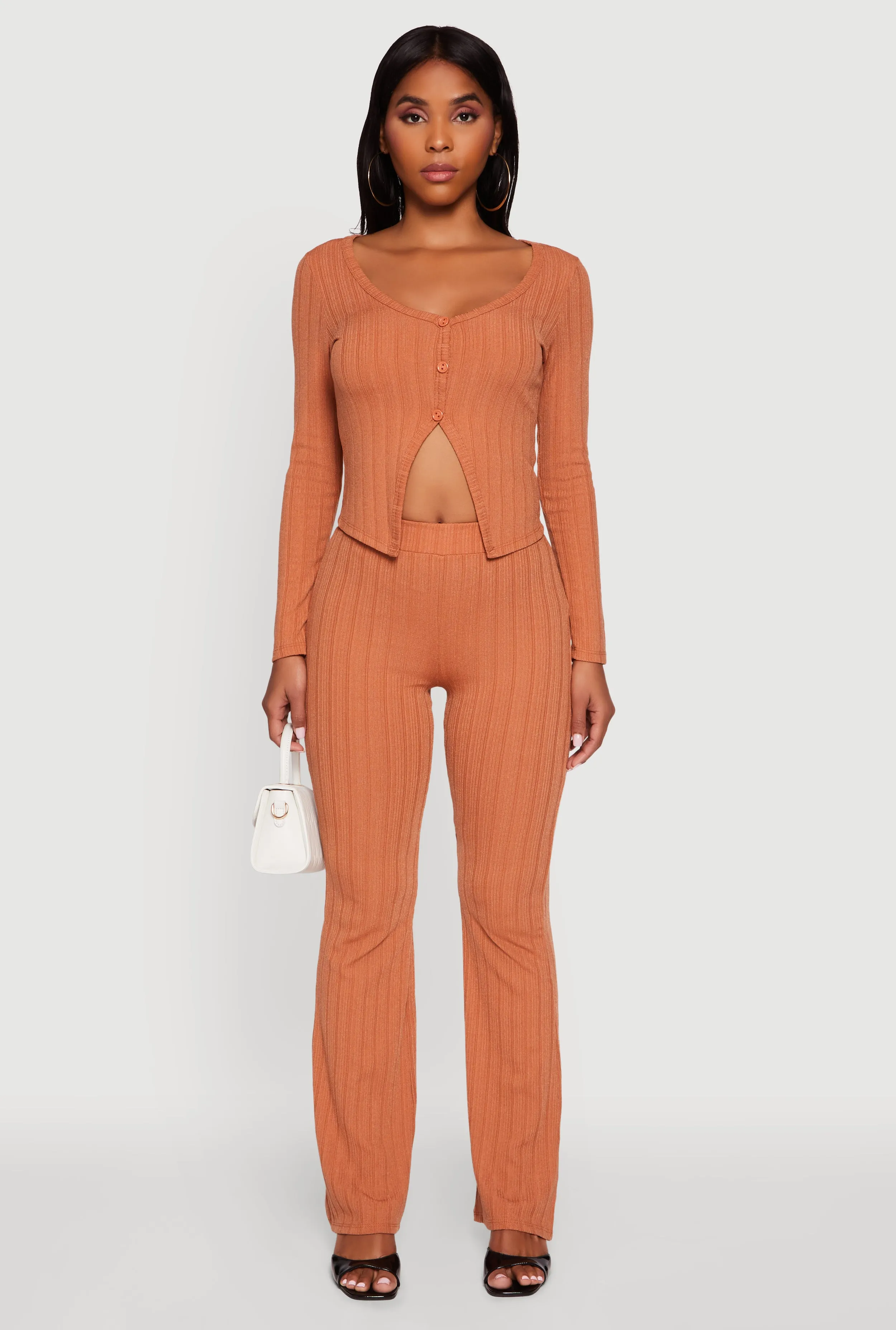 High Waisted Ribbed Knit Flared Pants sold by Rainbow product image thumbnail 2