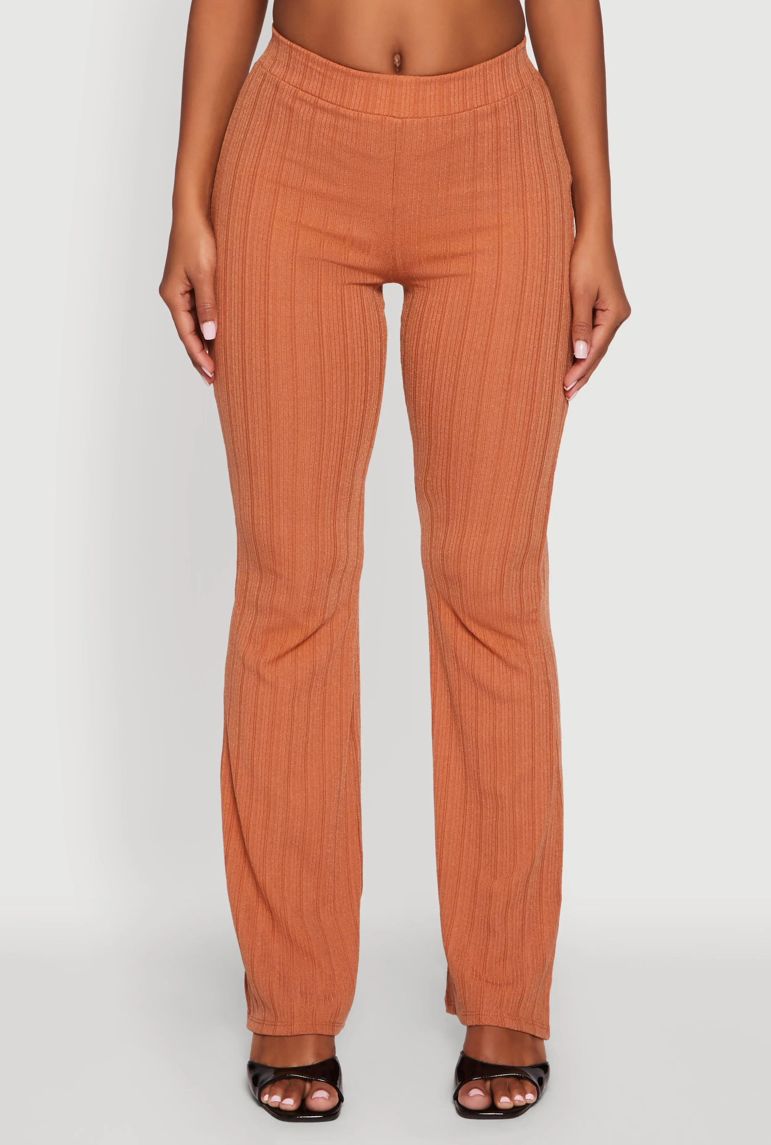 High Waisted Ribbed Knit Flared Pants sold by Rainbow product image thumbnail 3