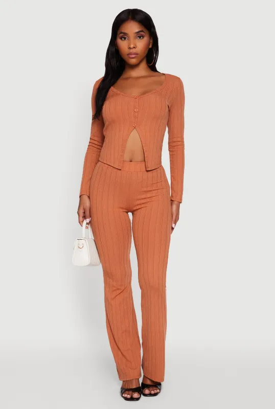 High Waisted Ribbed Knit Flared Pants sold by Rainbow