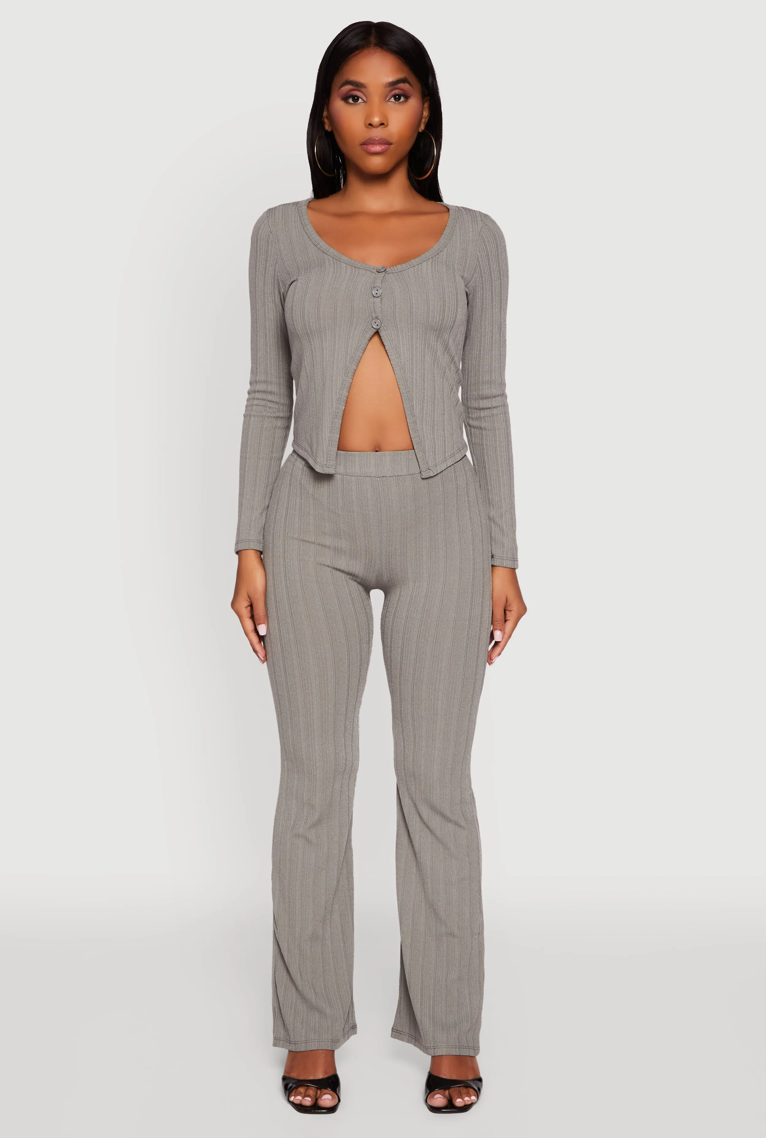 High Waisted Ribbed Knit Flared Pants sold by Rainbow product image thumbnail 2