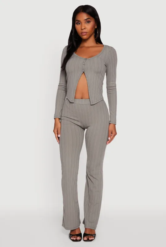 High Waisted Ribbed Knit Flared Pants sold by Rainbow