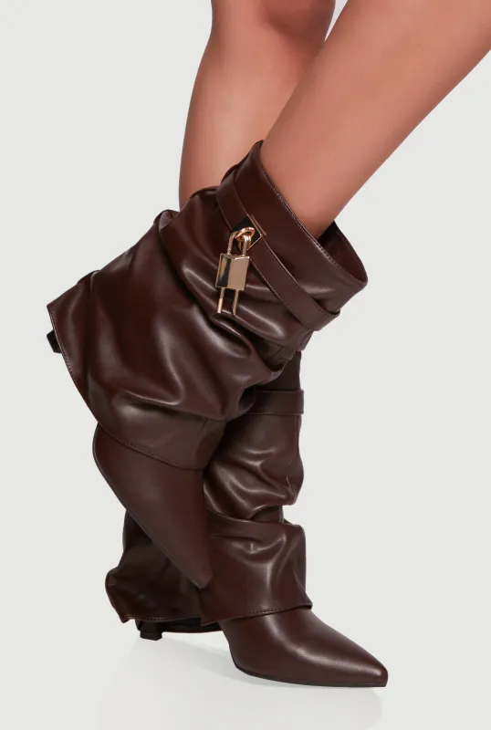 Metallic Lock Charm Stiletto Pointy Toe Booties sold by Rainbow