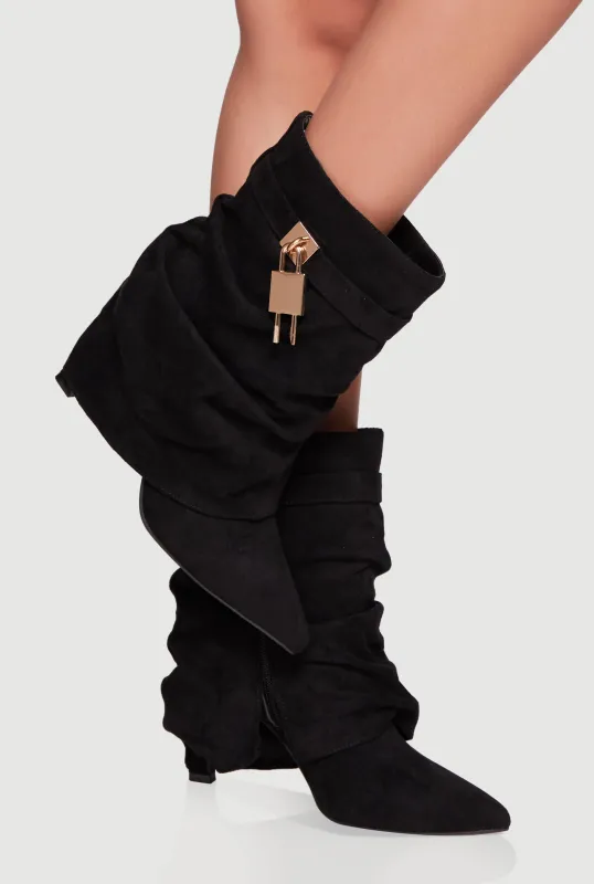 Metallic Lock Charm Stiletto Pointy Toe Booties sold by Rainbow