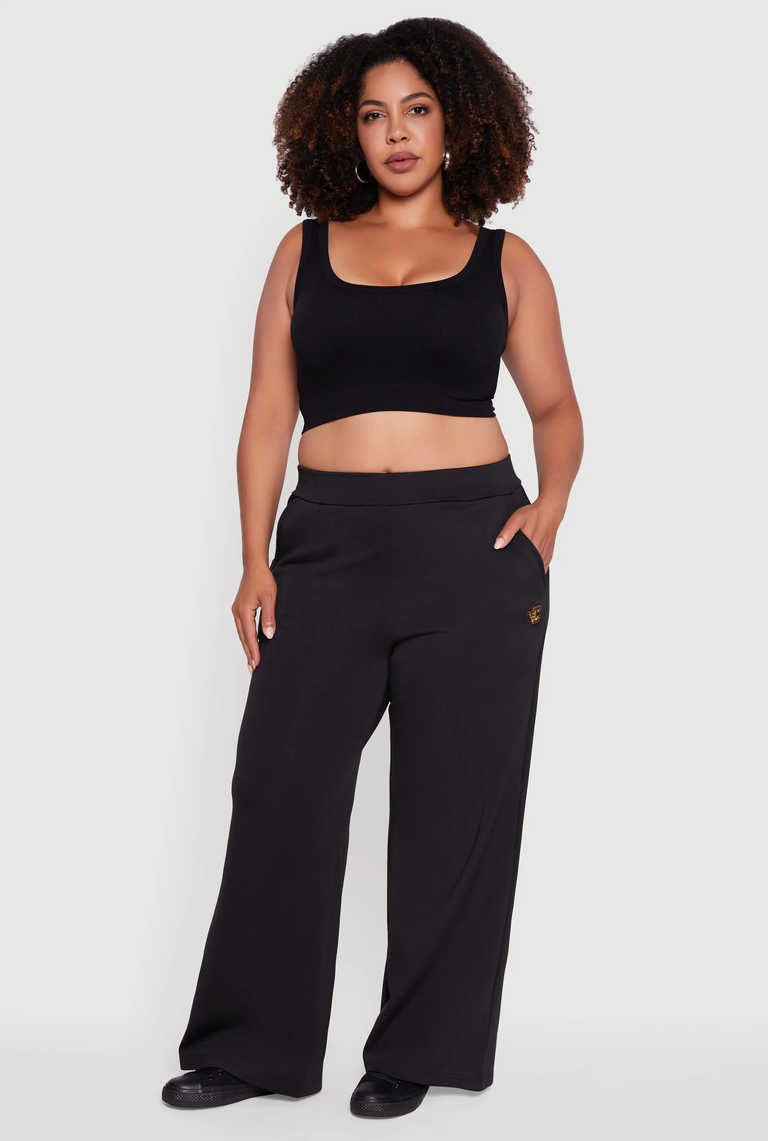 Plus Size Fleece Lined Metallic Patch Wide Leg Pants sold by Rainbow product image thumbnail 3
