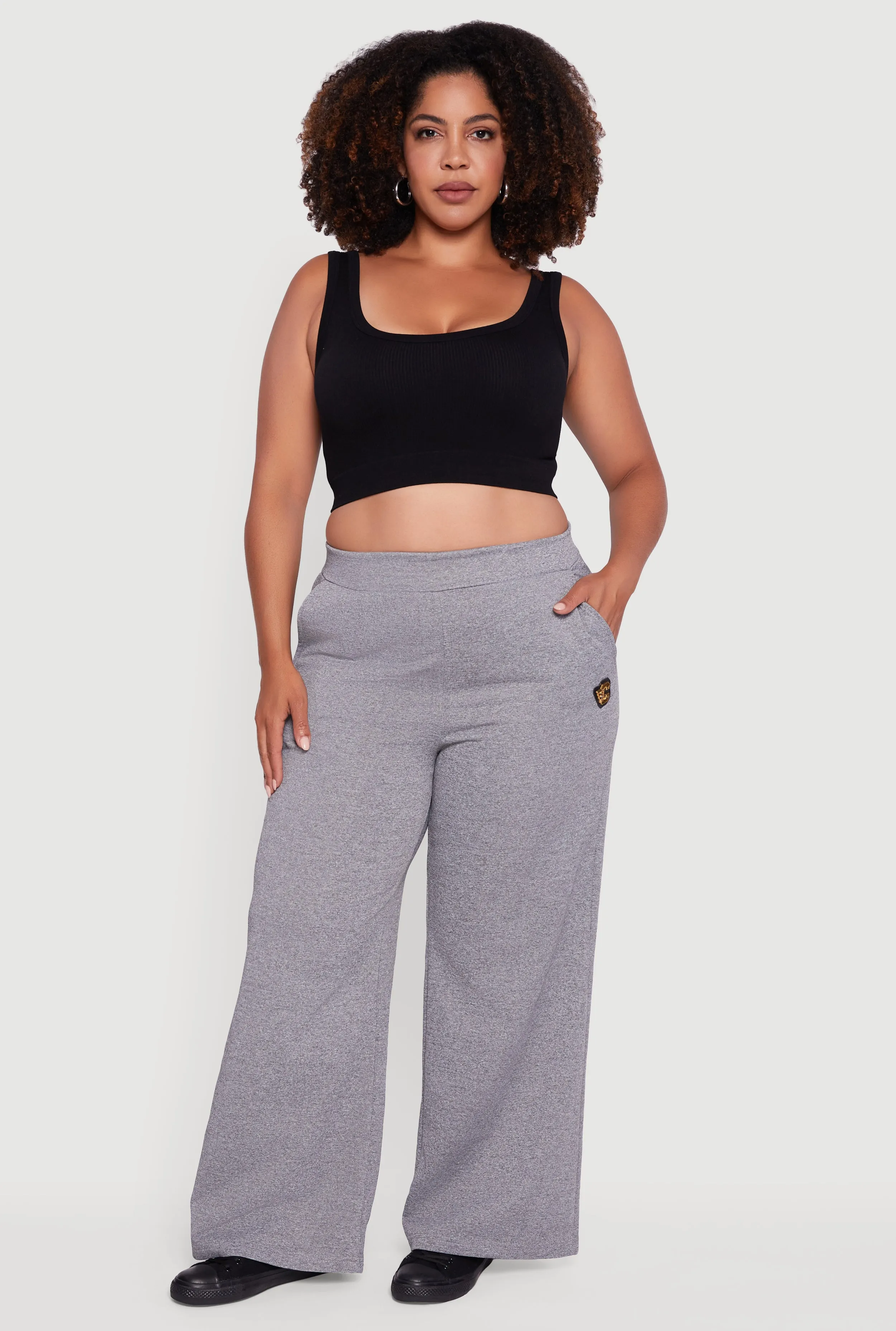 Plus Size Fleece Lined Metallic Patch Wide Leg Pants sold by Rainbow
