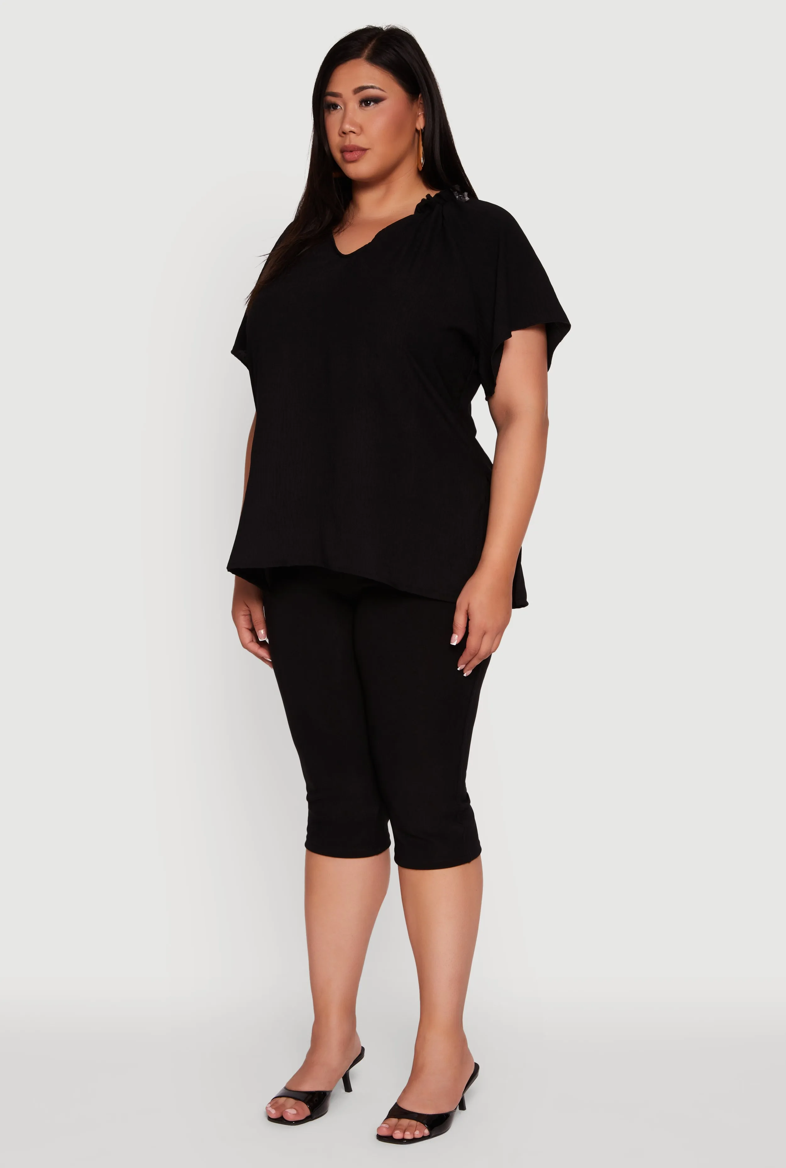 Plus Size Flutter Sleeve Side Slit V Neck Blouse sold by Rainbow product image thumbnail 5