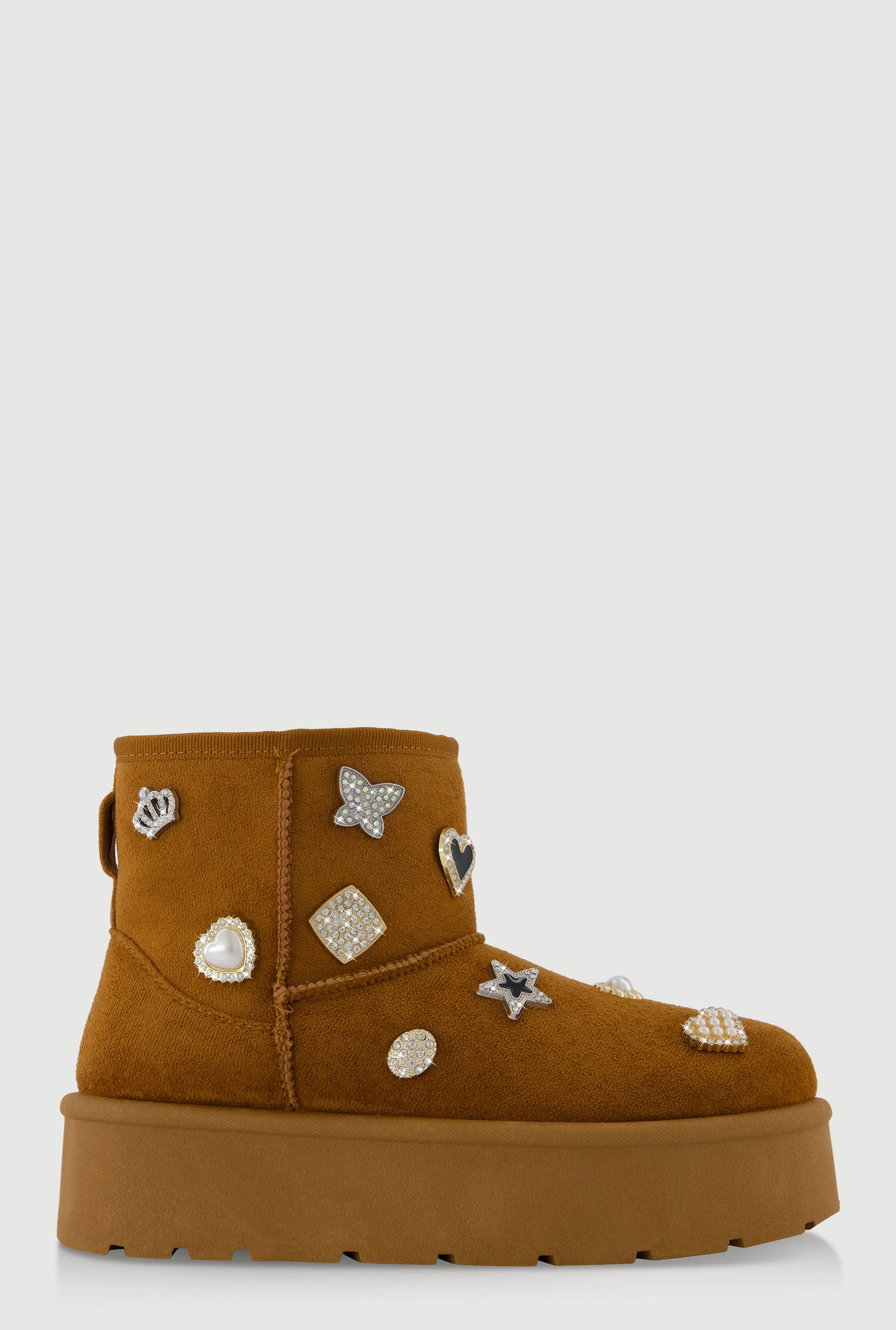Faux Suede Platform Booties with Rhinestone Charms sold by Rainbow product image thumbnail 2