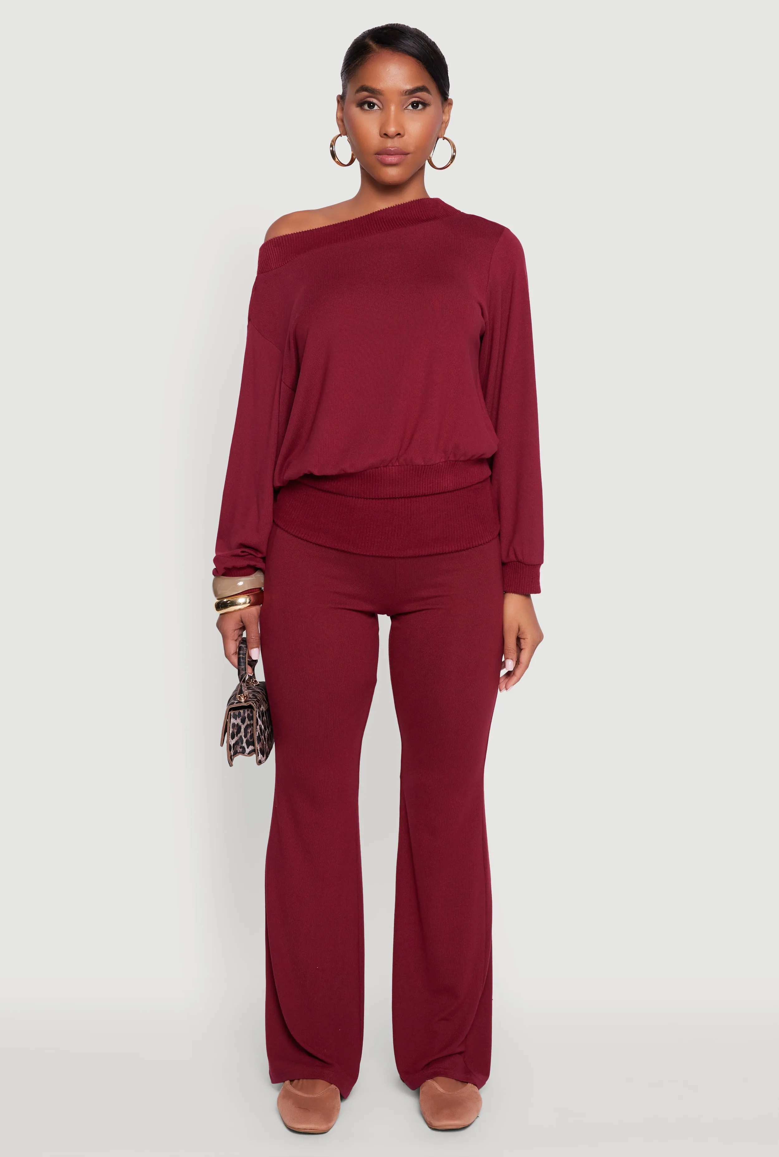 Brushed Knit Fold Over Flare Pants sold by Rainbow product image thumbnail 2