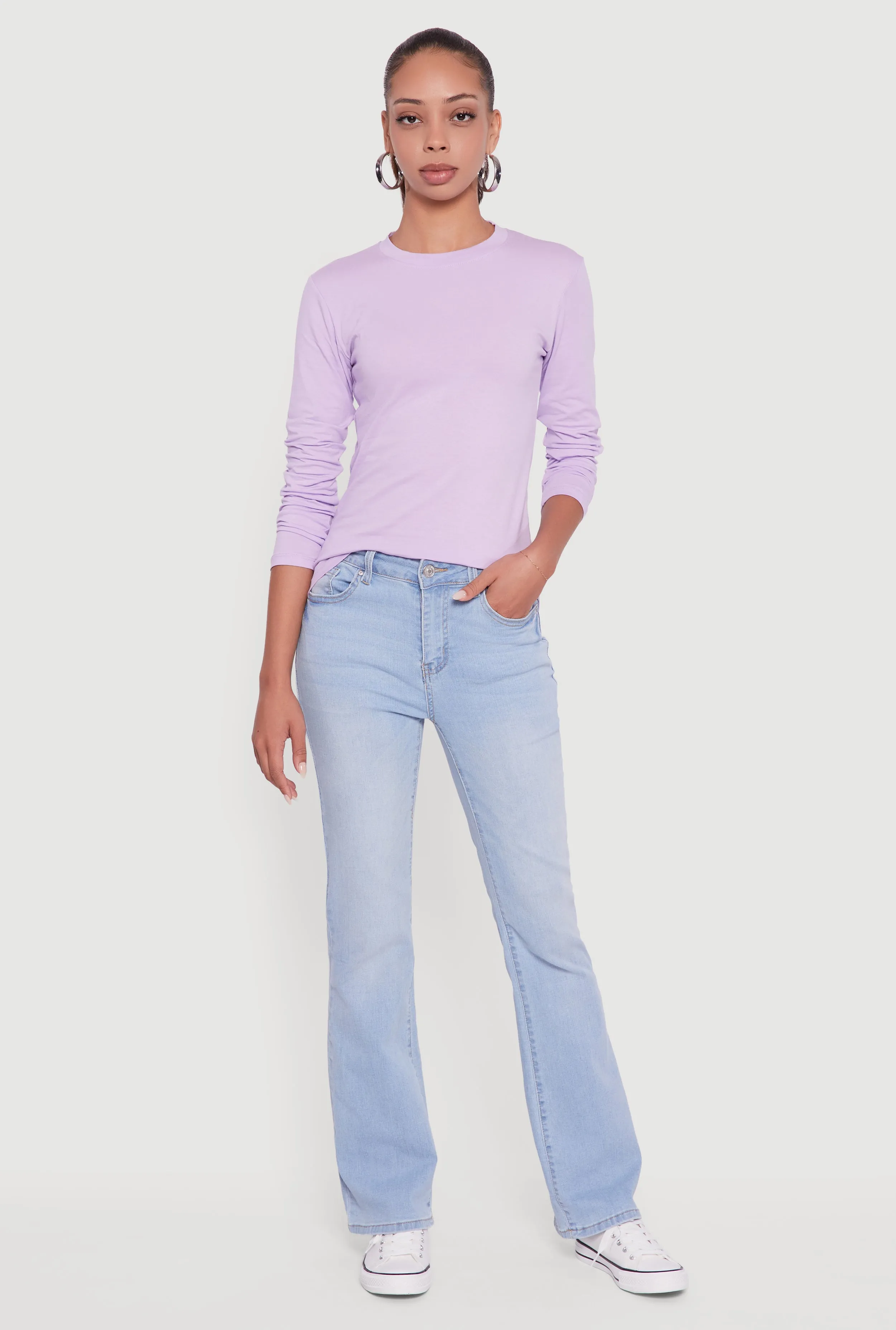 Long Sleeve Basic Crew Neck T-Shirt sold by Rainbow