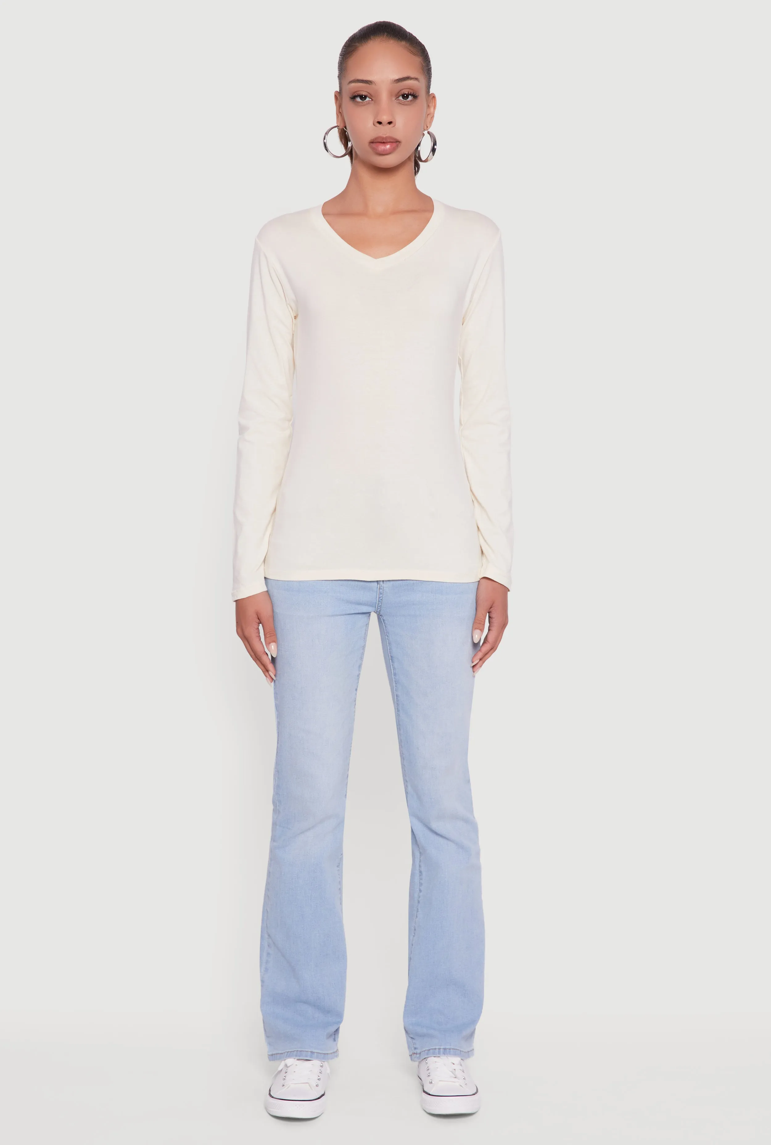 V-Neck Long Sleeve Solid T-Shirt sold by Rainbow product image thumbnail 3