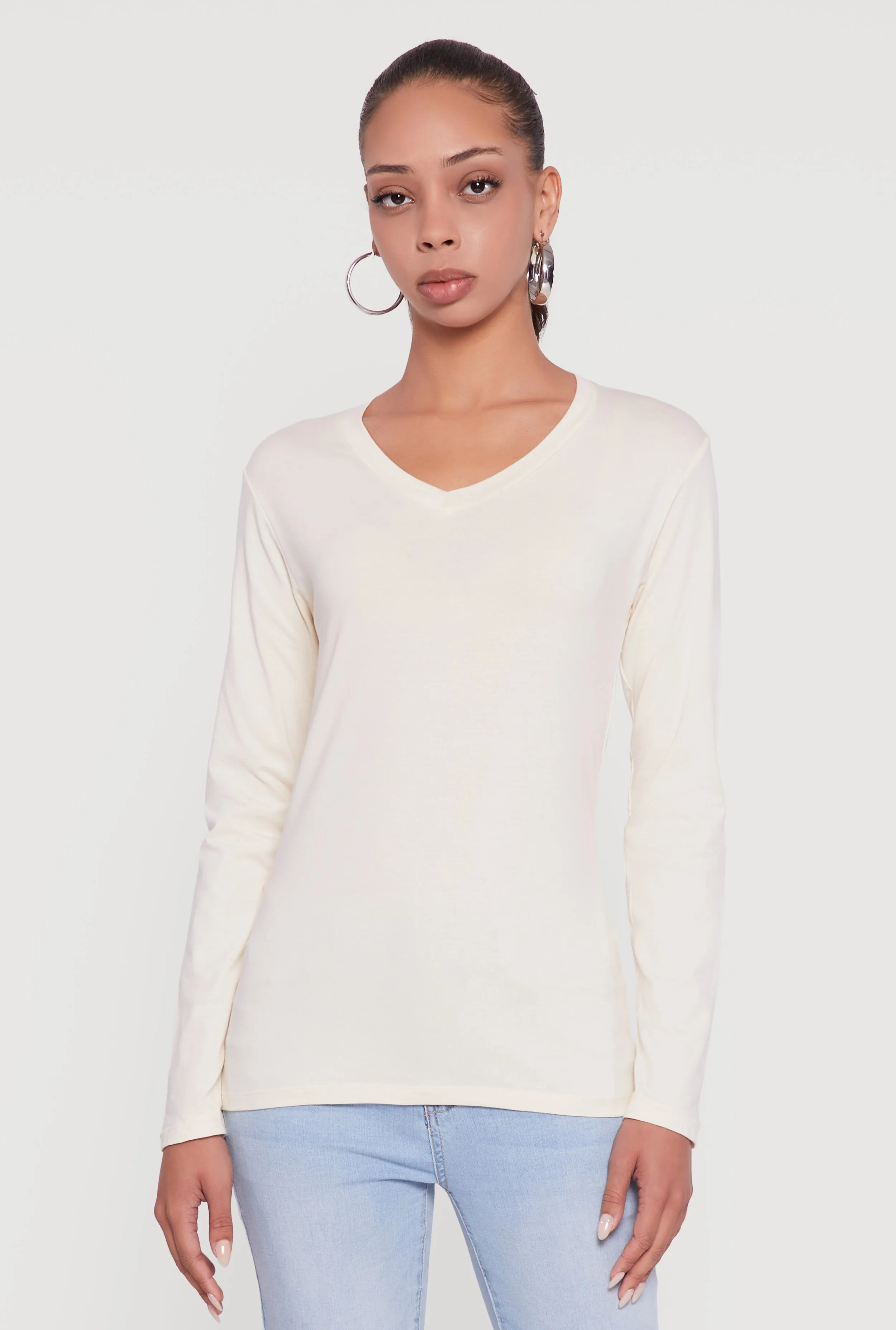 V-Neck Long Sleeve Solid T-Shirt sold by Rainbow product image thumbnail 2