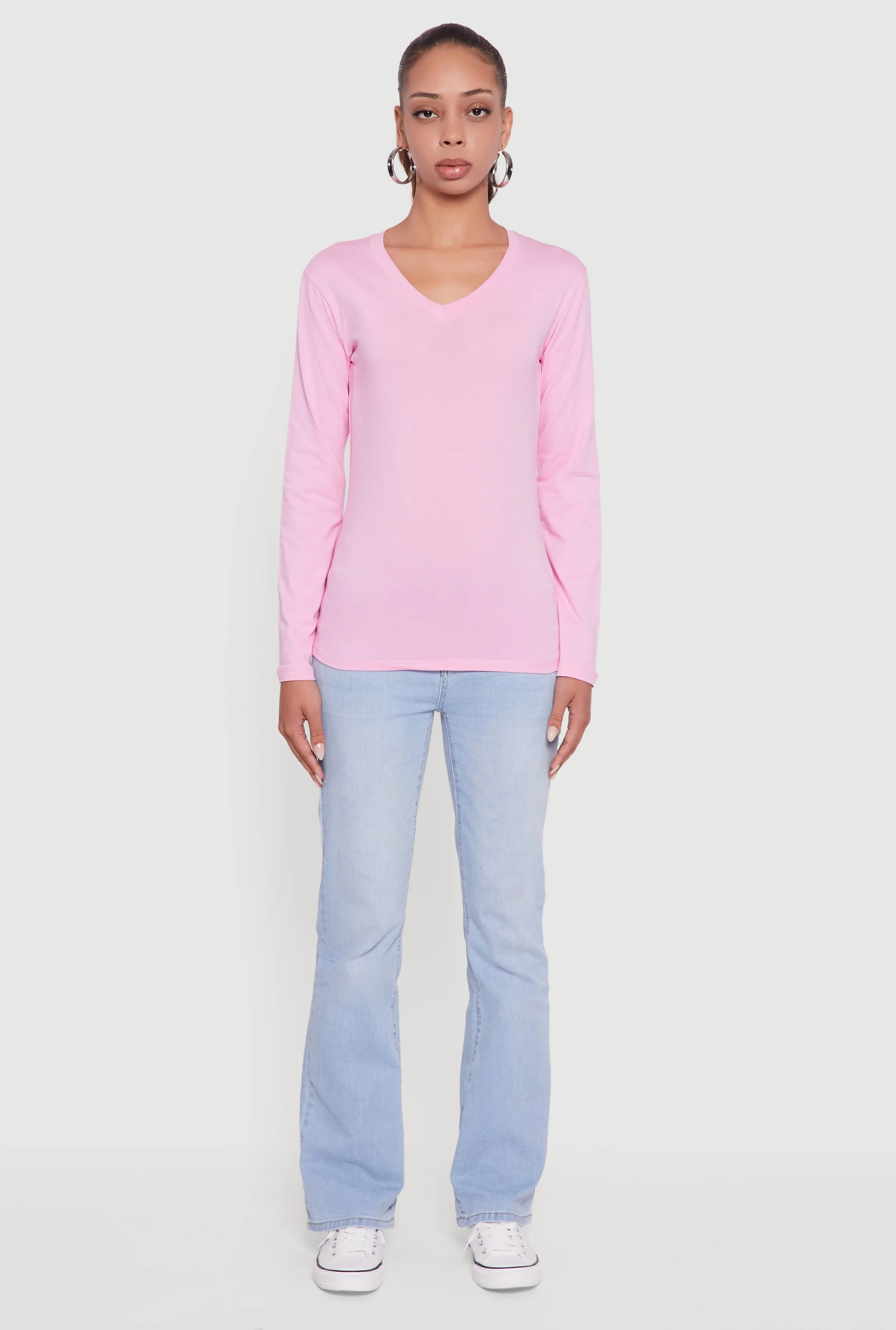 V-Neck Long Sleeve Solid T-Shirt sold by Rainbow product image thumbnail 3