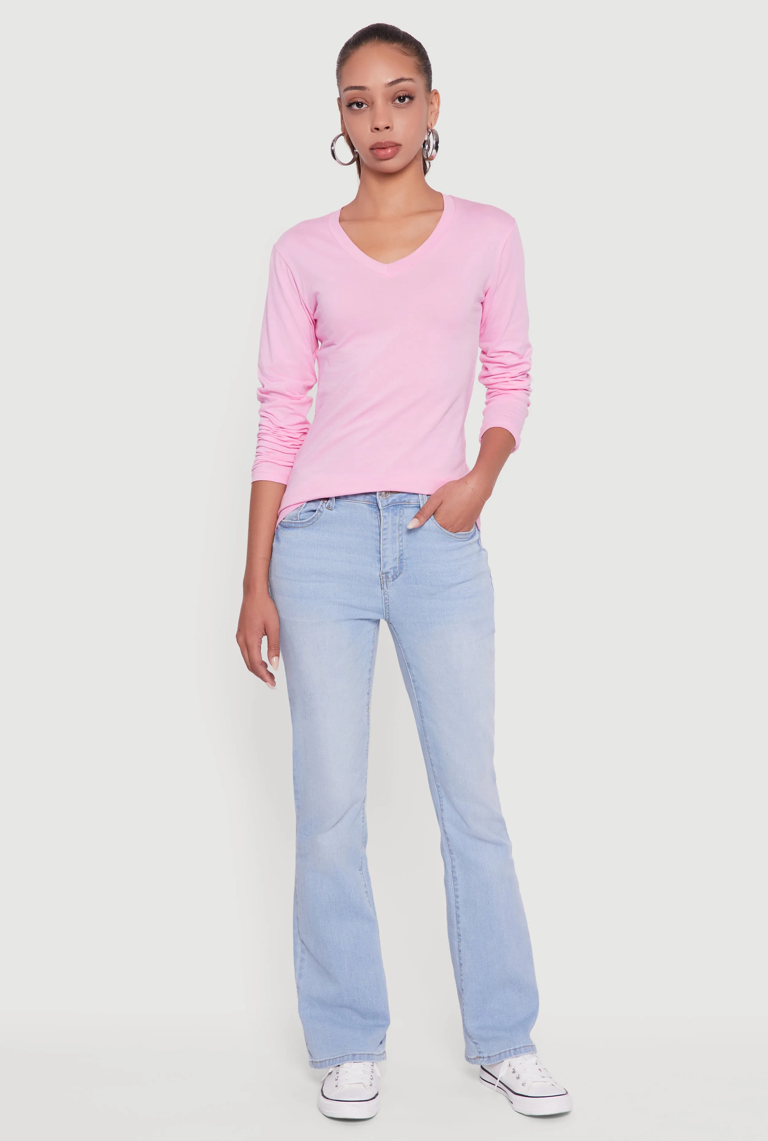 V-Neck Long Sleeve Solid T-Shirt sold by Rainbow