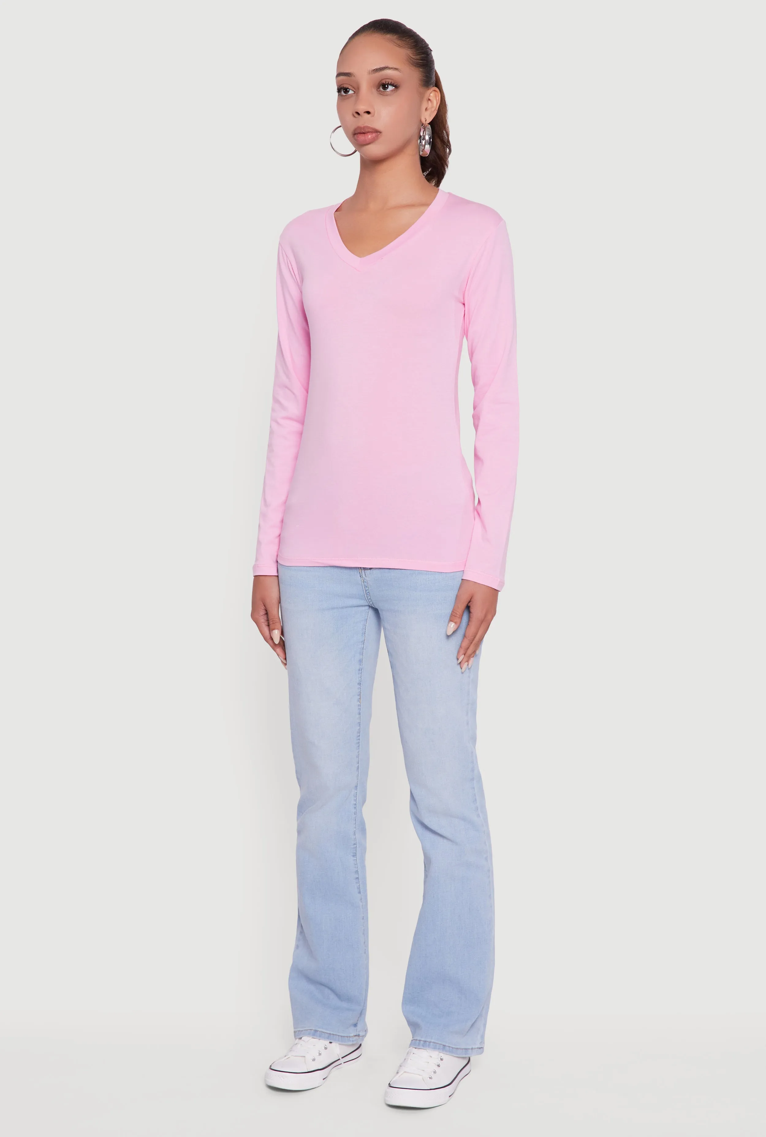 V-Neck Long Sleeve Solid T-Shirt sold by Rainbow product image thumbnail 5