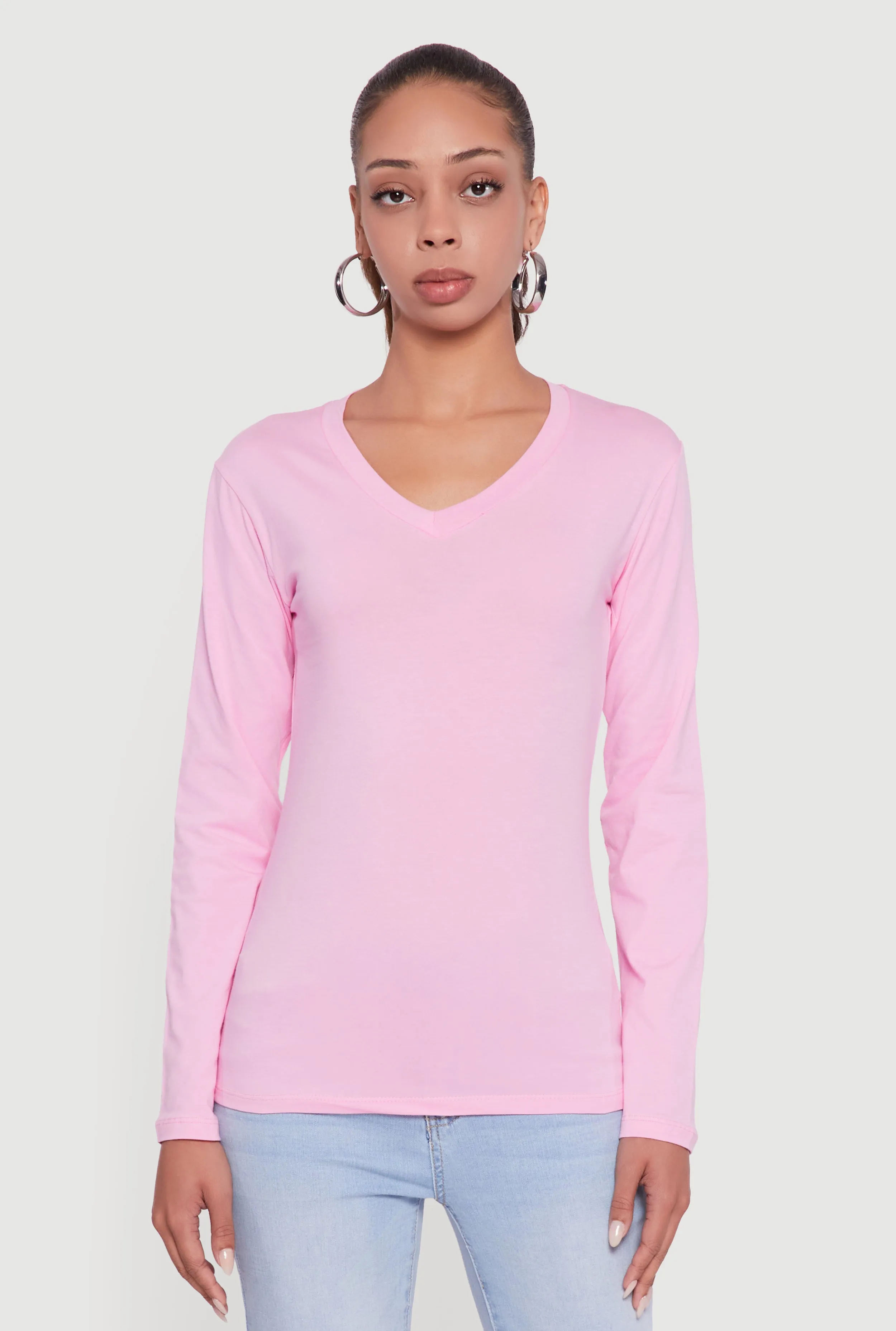 V-Neck Long Sleeve Solid T-Shirt sold by Rainbow product image thumbnail 2