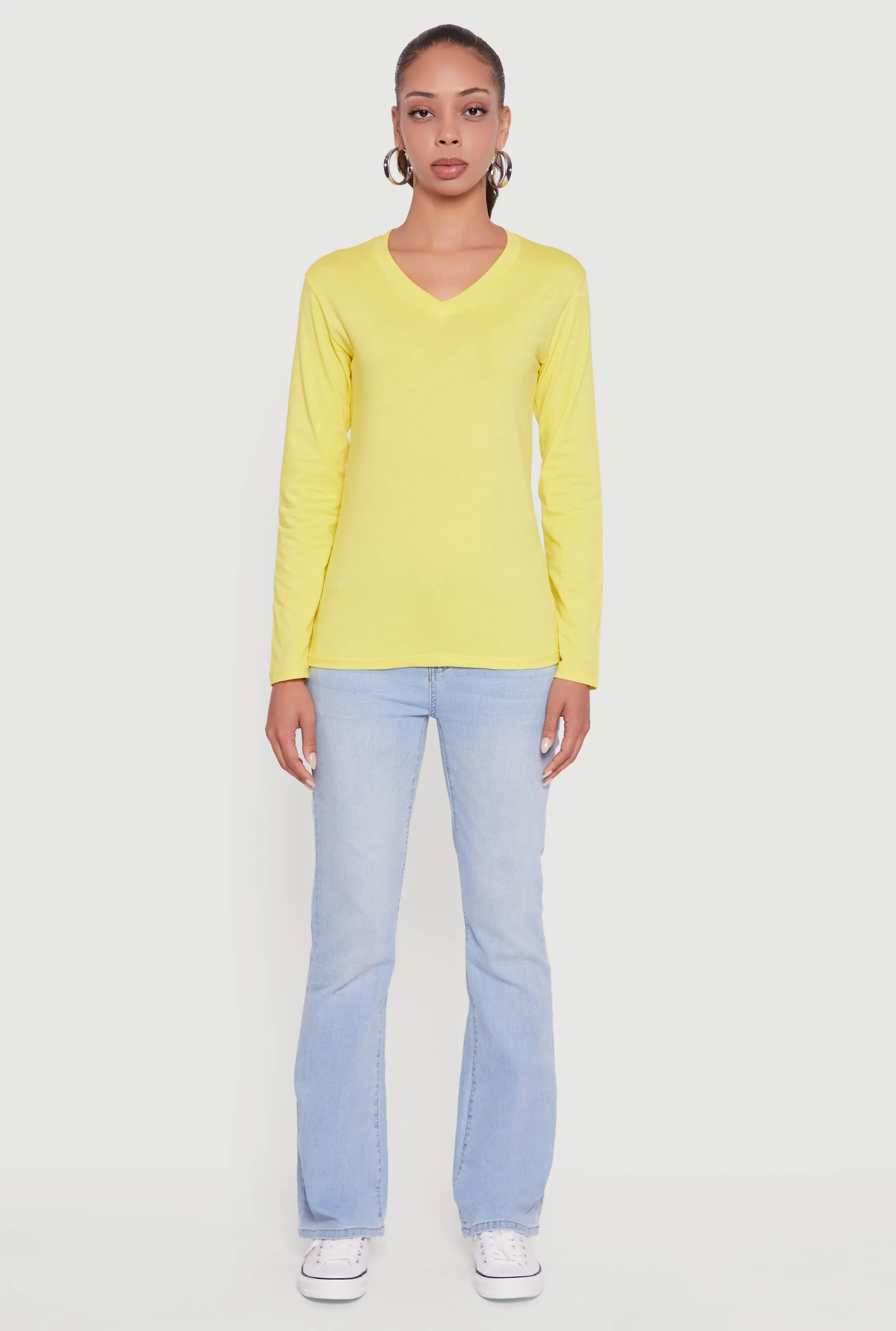 V-Neck Long Sleeve Solid T-Shirt sold by Rainbow product image thumbnail 3