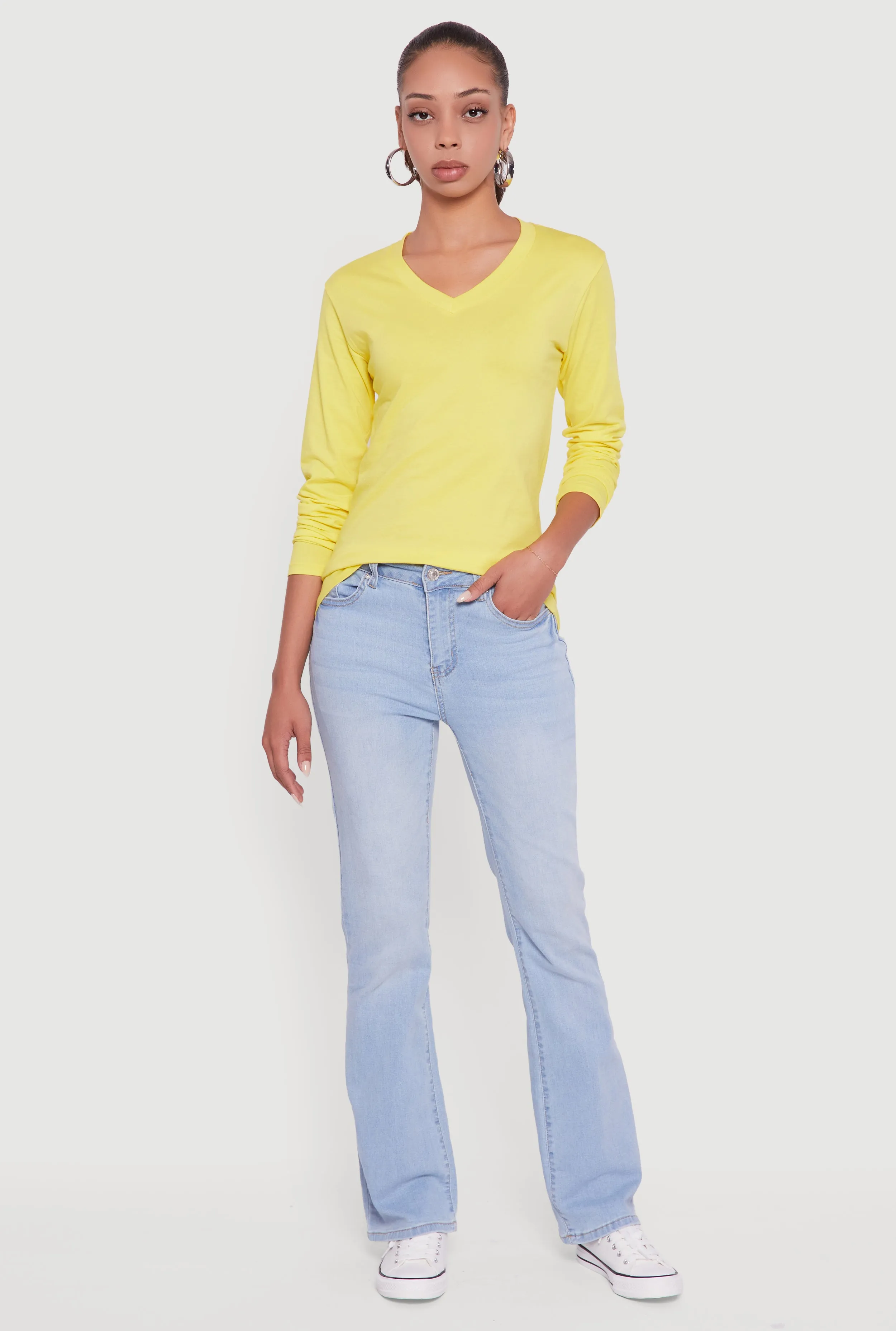 V-Neck Long Sleeve Solid T-Shirt sold by Rainbow