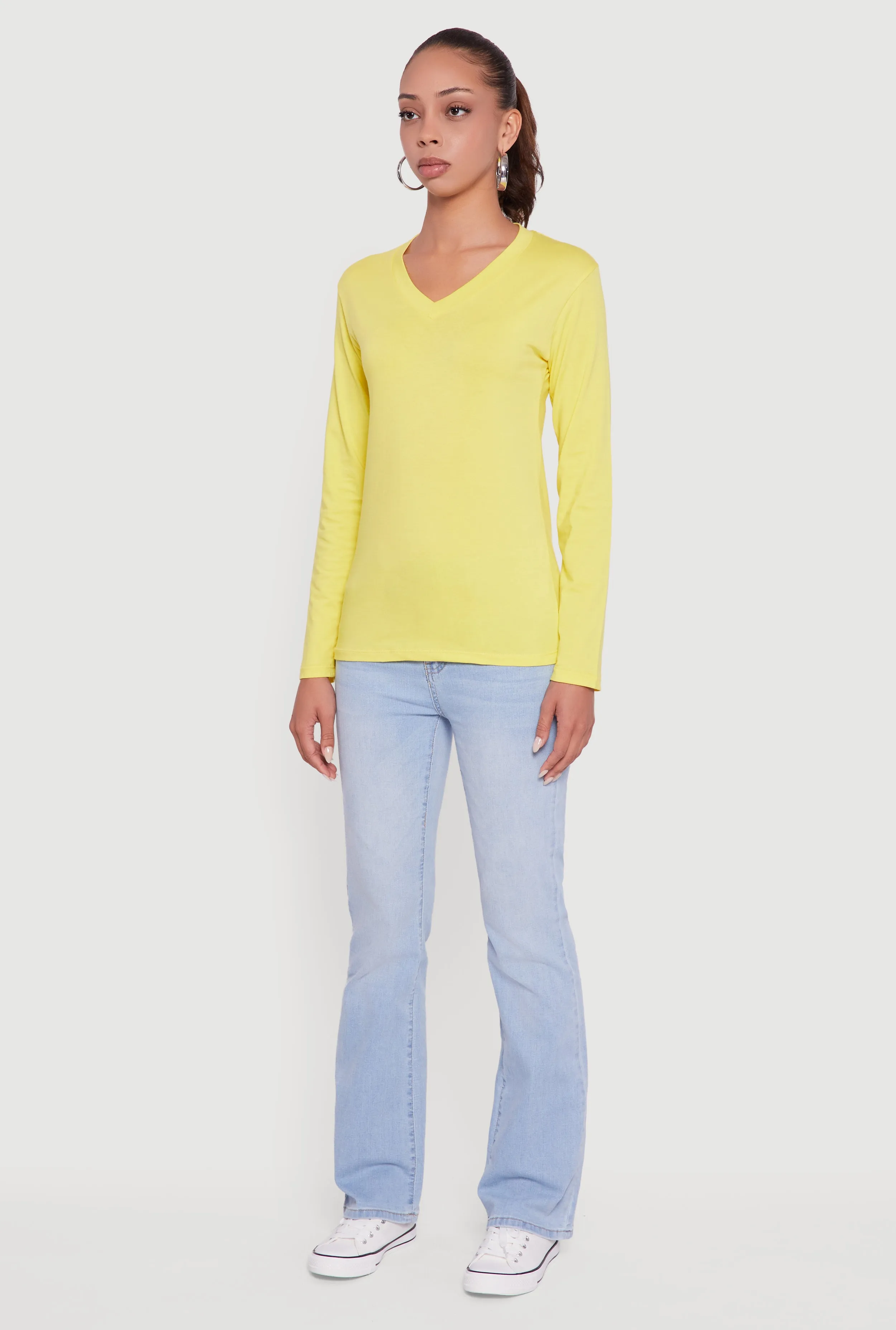 V-Neck Long Sleeve Solid T-Shirt sold by Rainbow product image thumbnail 5