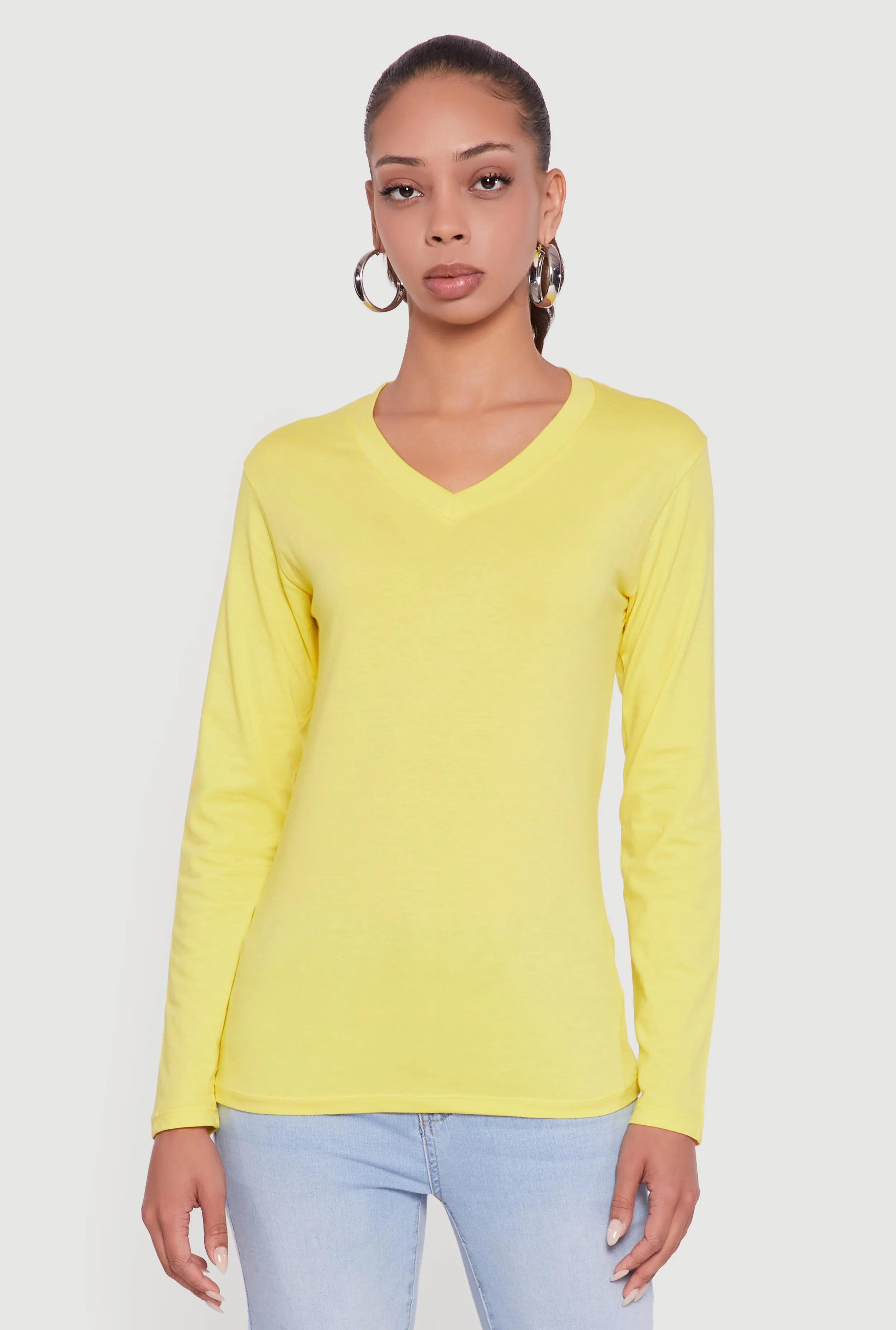 V-Neck Long Sleeve Solid T-Shirt sold by Rainbow product image thumbnail 2