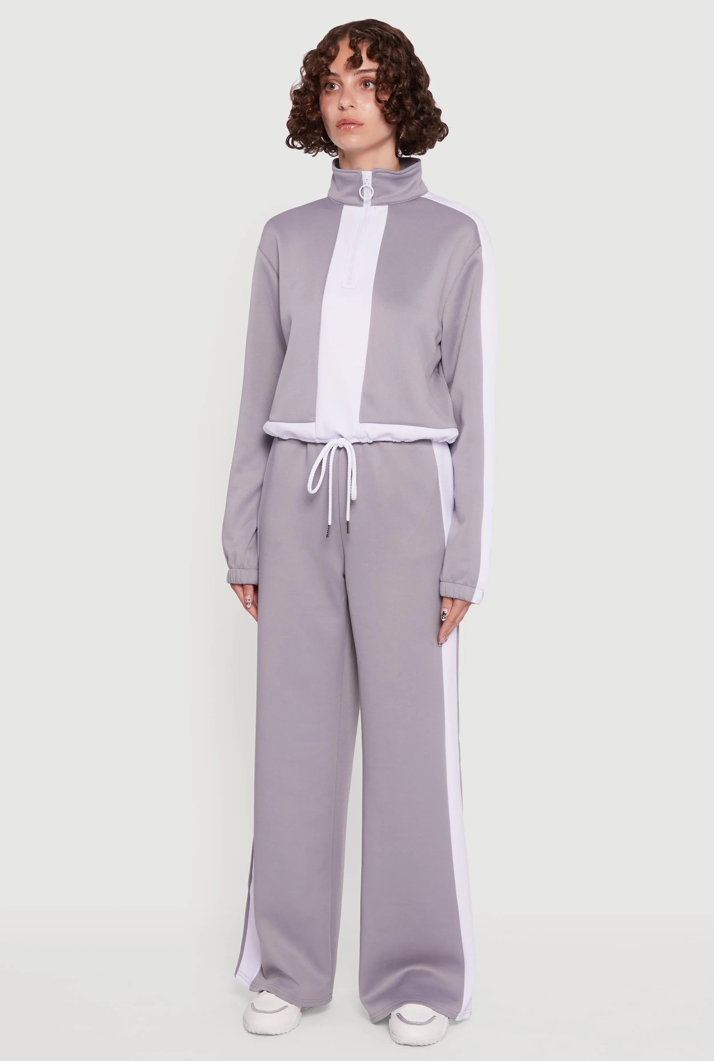 Contrast Trim Half Zip Drawstring Hem Pullover Top sold by Rainbow product image thumbnail 5