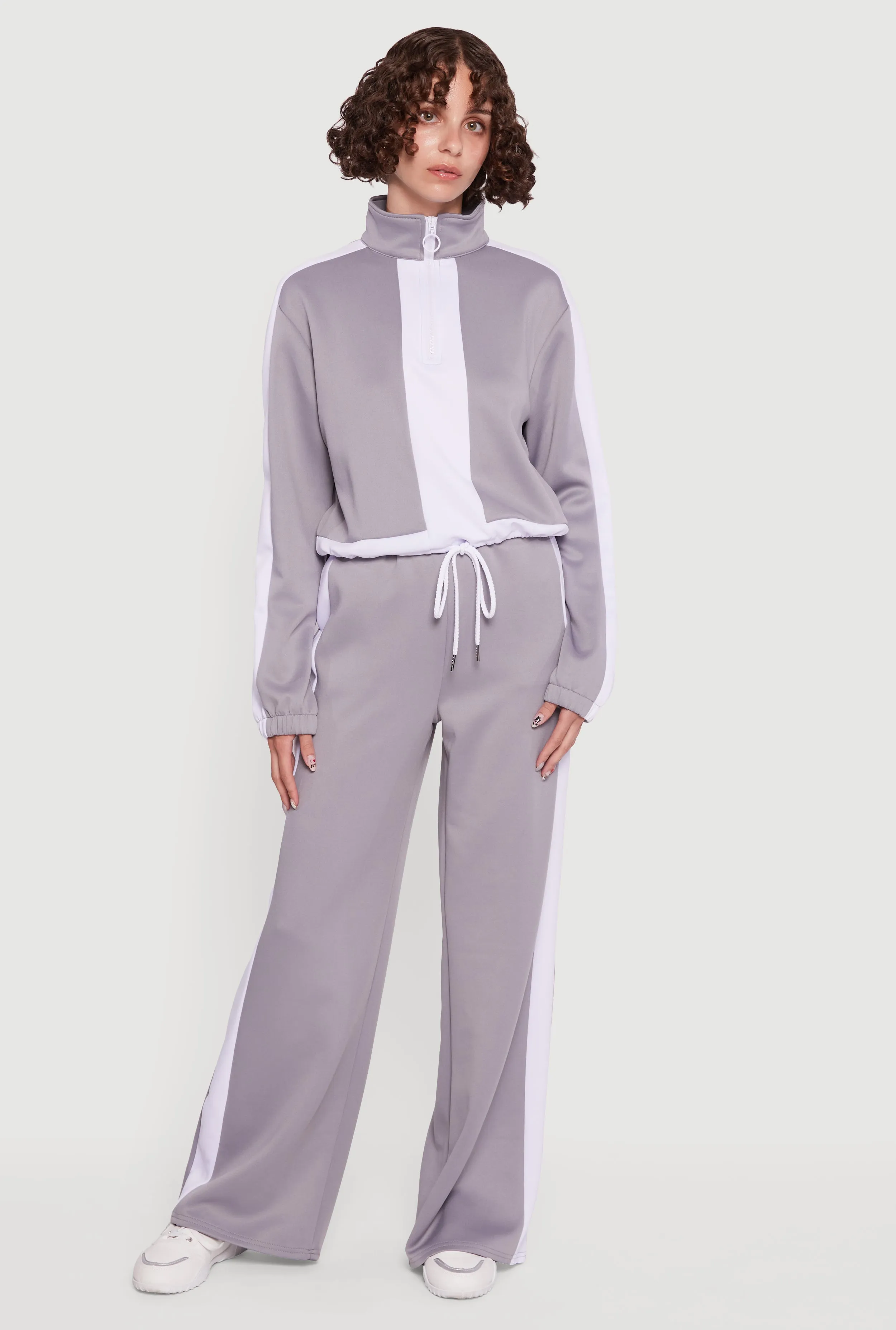 Contrast Trim Half Zip Drawstring Hem Pullover Top sold by Rainbow product image thumbnail 2