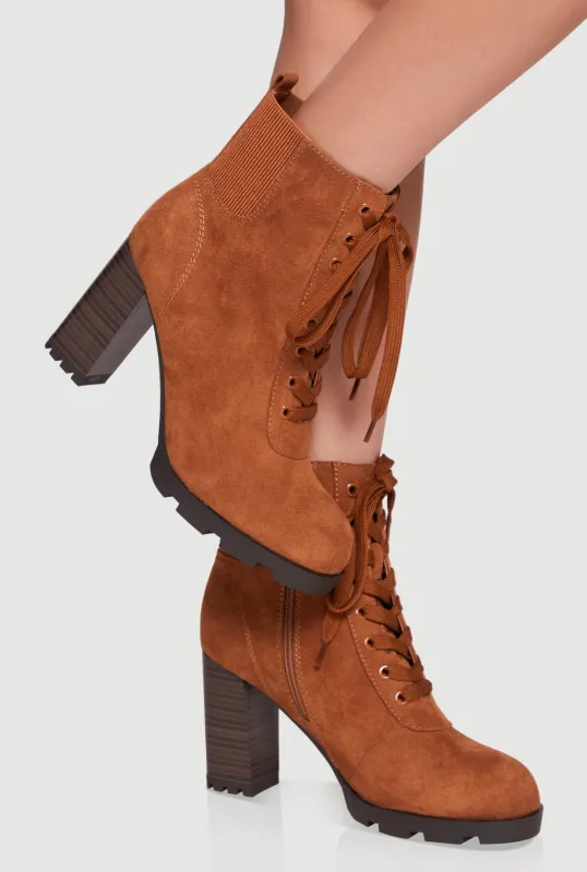 Side Zip Lace Up Block Heel Combat Boots sold by Rainbow
