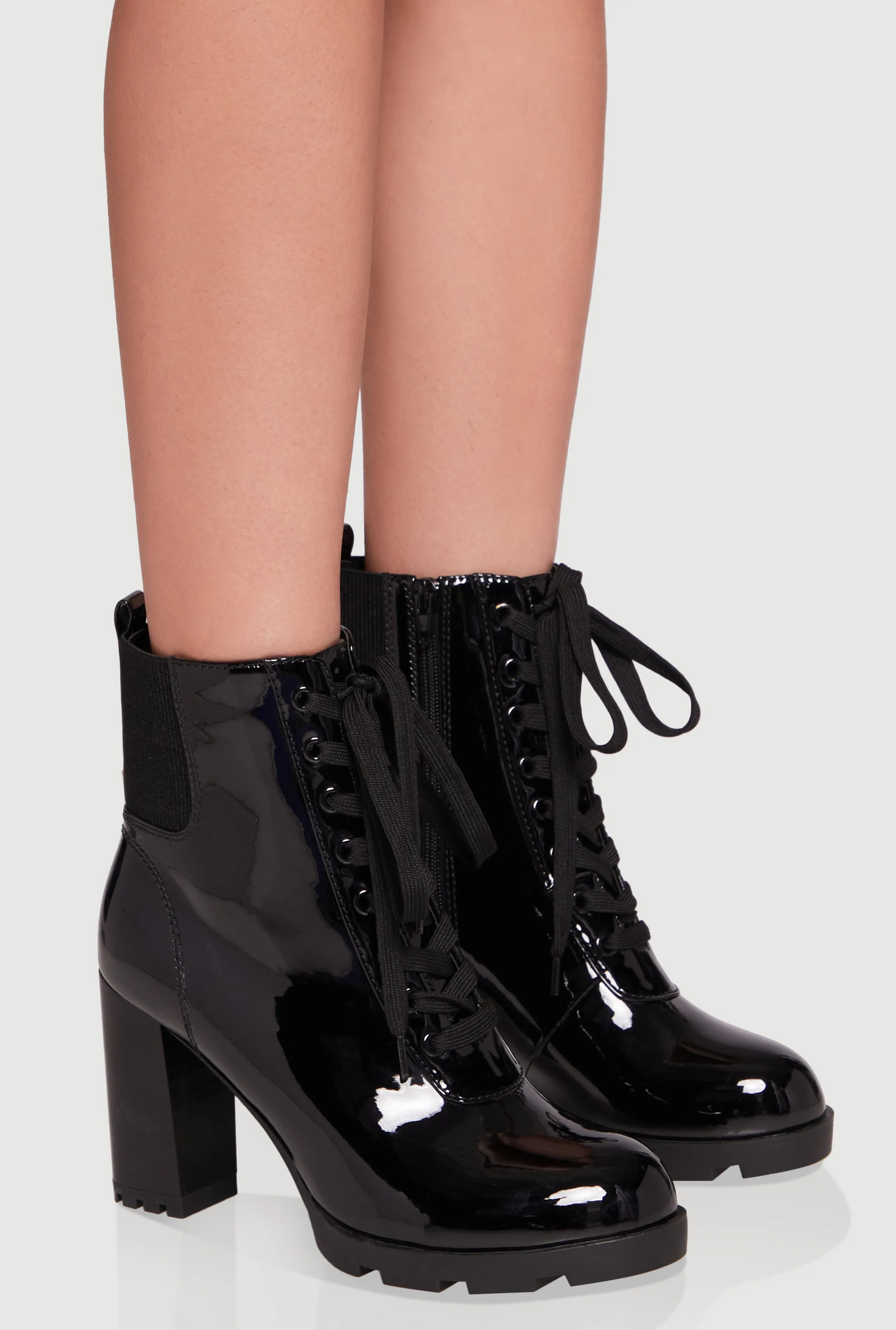 Side Zip Lace Up Block Heel Combat Boots sold by Rainbow product image thumbnail 2