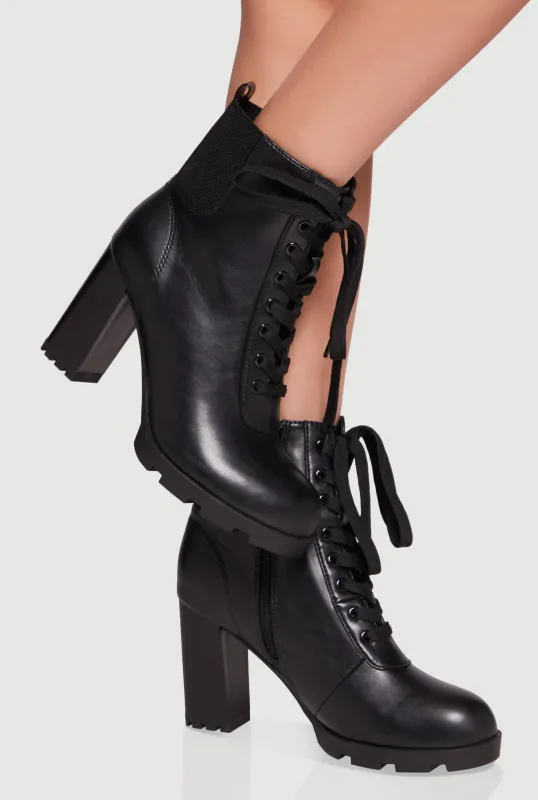 Side Zip Lace Up Block Heel Combat Boots sold by Rainbow