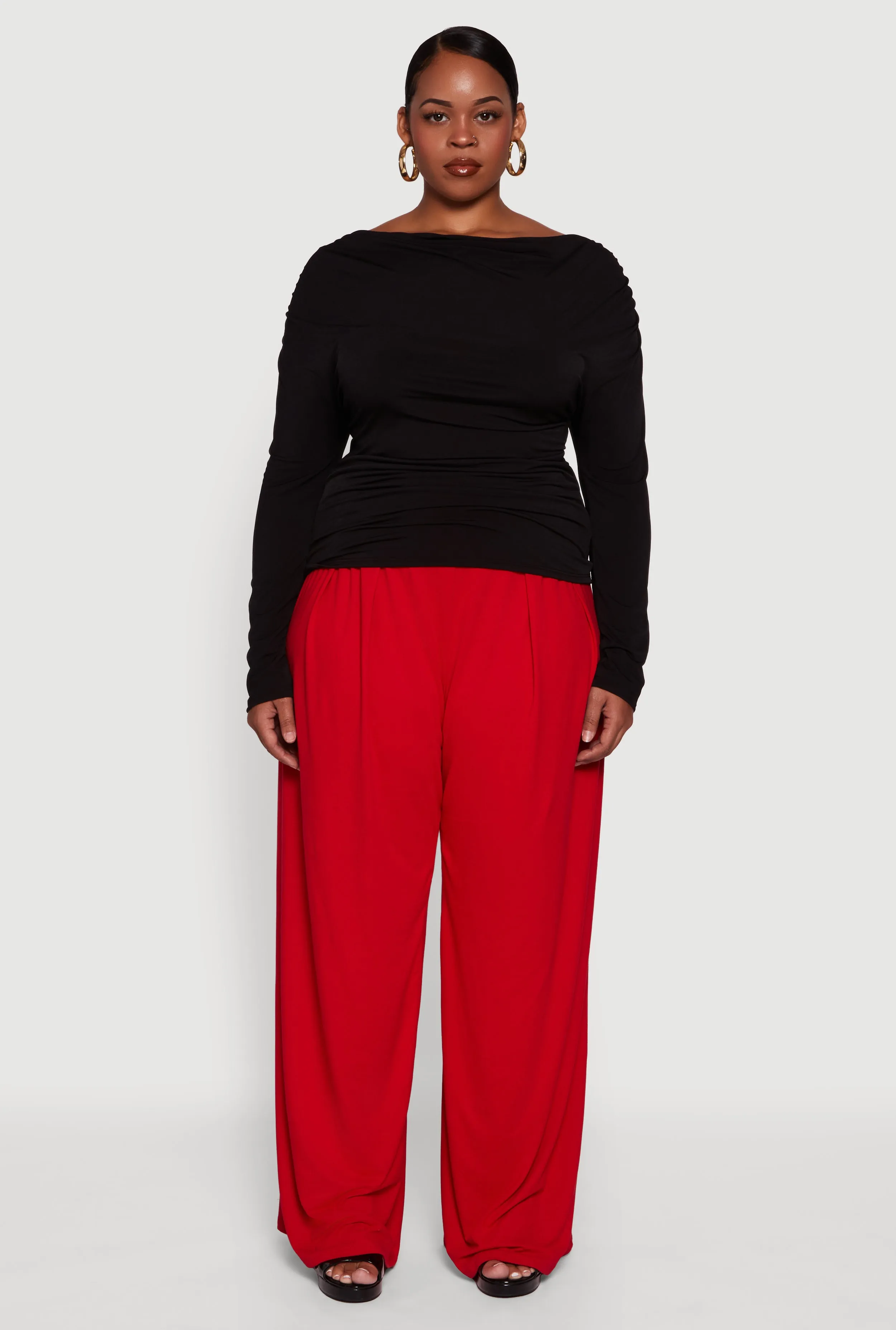 Plus Size Boat Neck Ruched Long Sleeve Blouse sold by Rainbow product image thumbnail 3