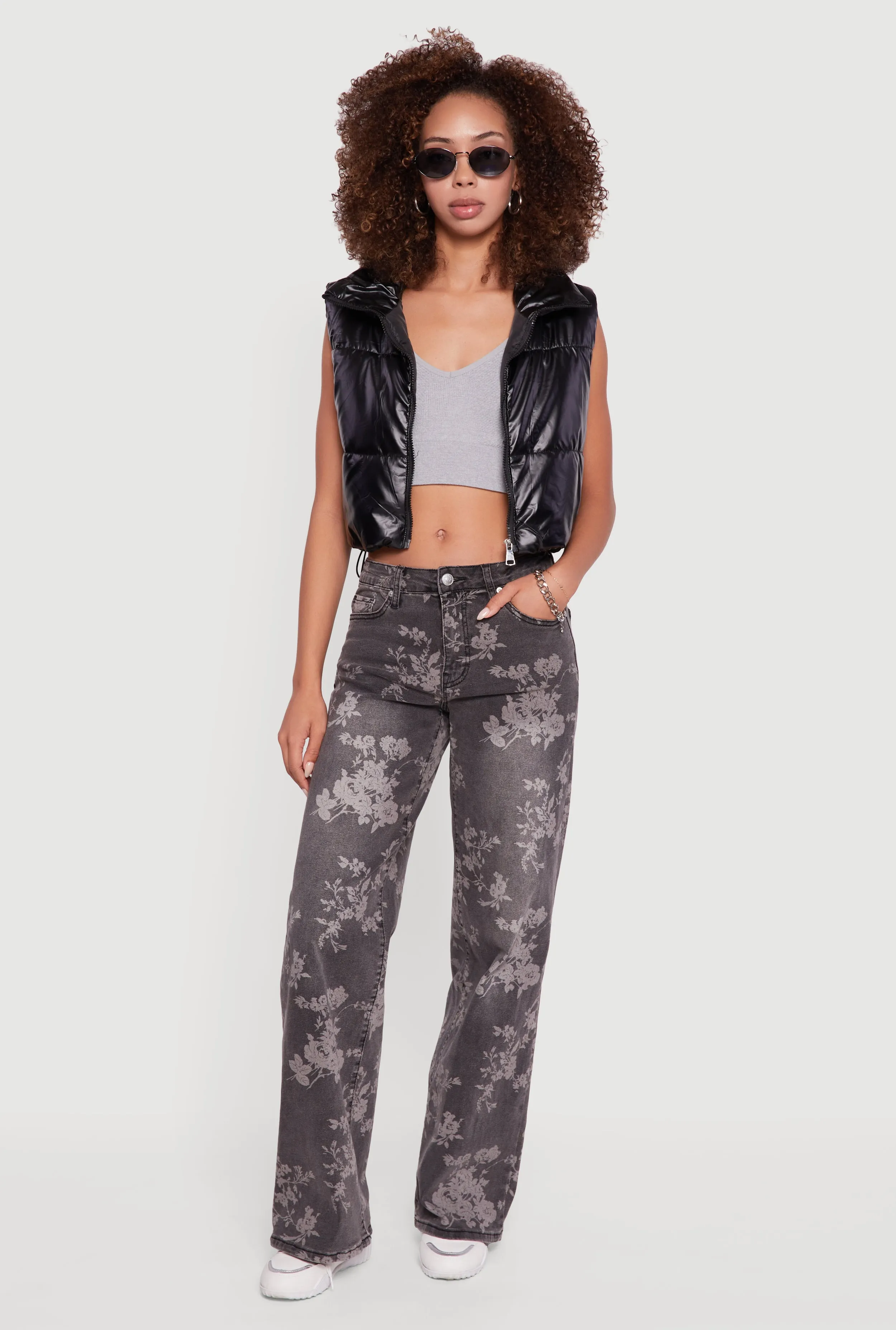 Drawstring Hem Cropped Zip Front Puffer Vest sold by Rainbow product image thumbnail 3