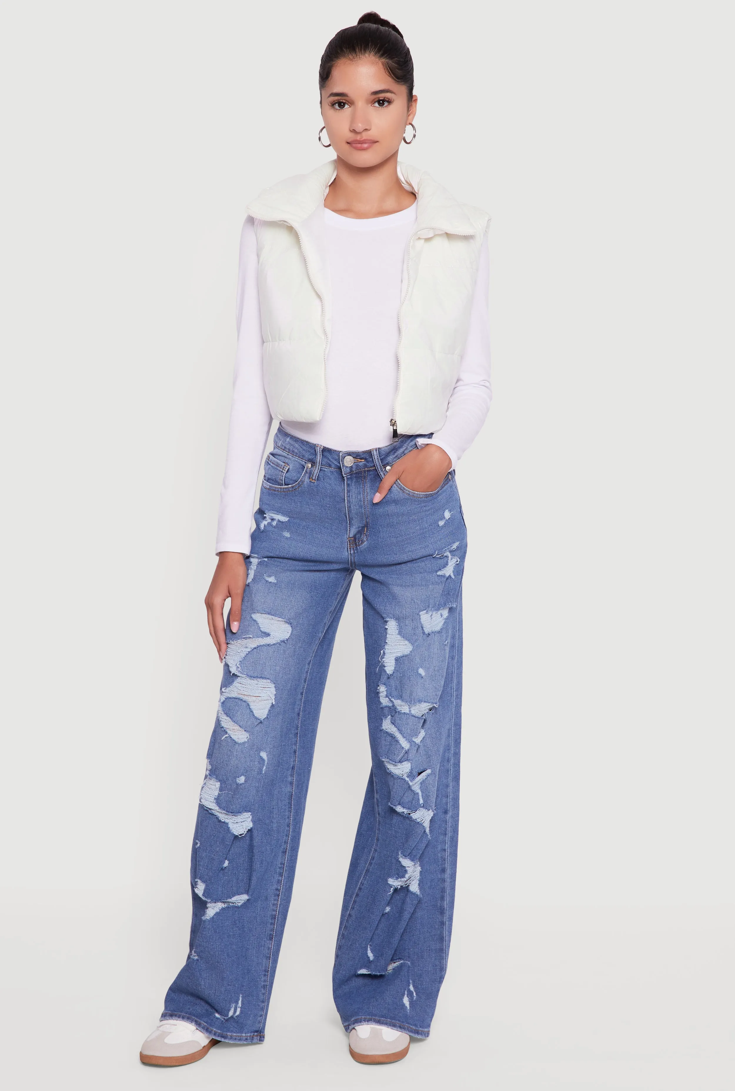 Drawstring Hem Cropped Zip Front Puffer Vest sold by Rainbow product image thumbnail 5