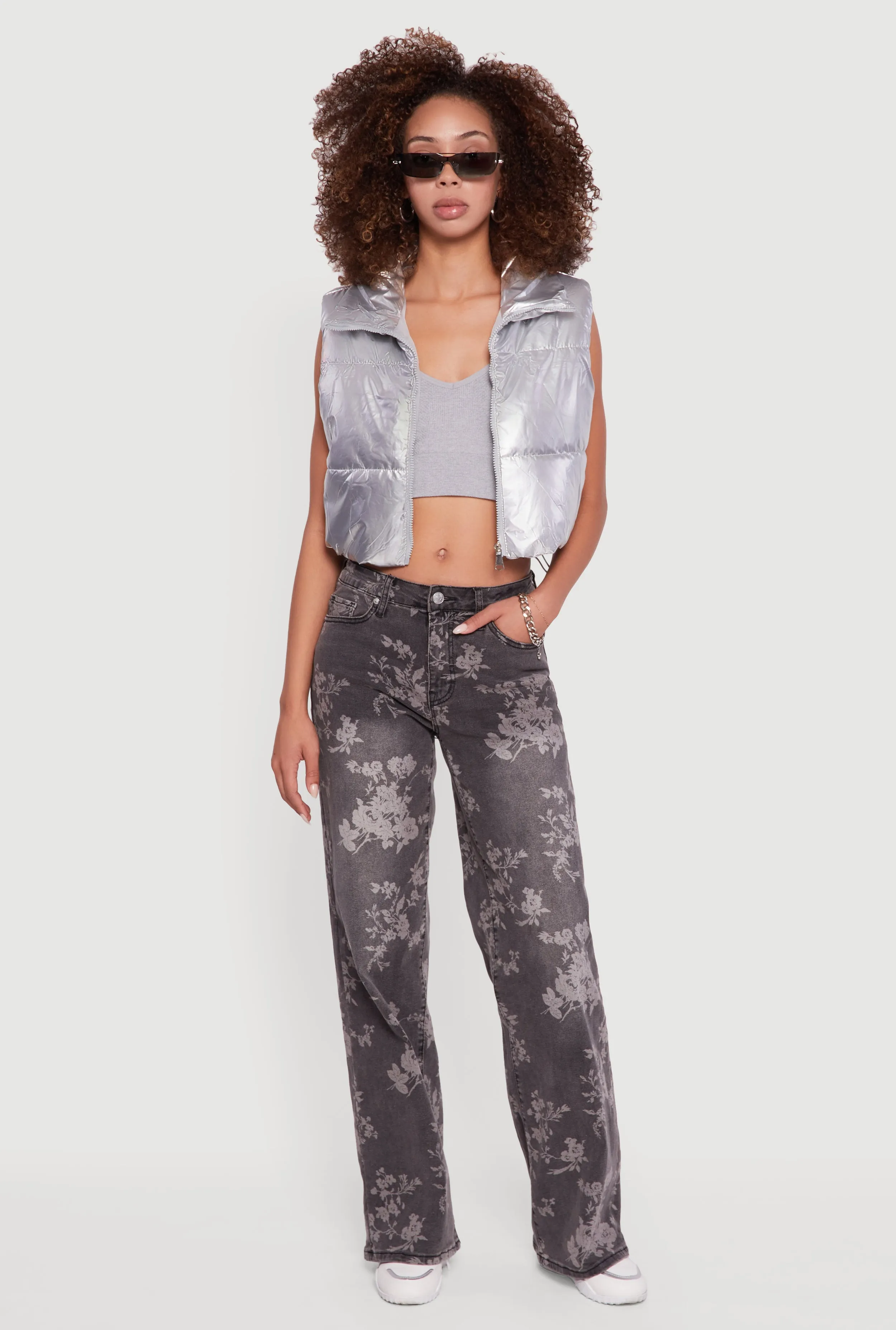 Drawstring Hem Cropped Zip Front Puffer Vest sold by Rainbow product image thumbnail 4