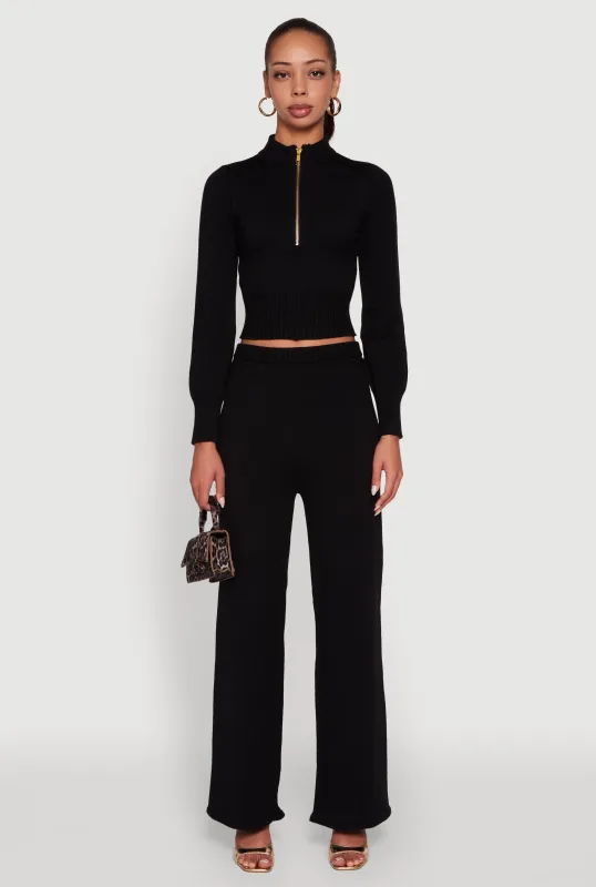 Rib Knit High Waisted Wide Leg Casual Pants sold by Rainbow