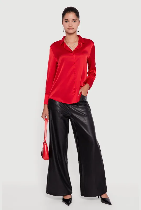 Satin Long Sleeve Button Front Shirt sold by Rainbow