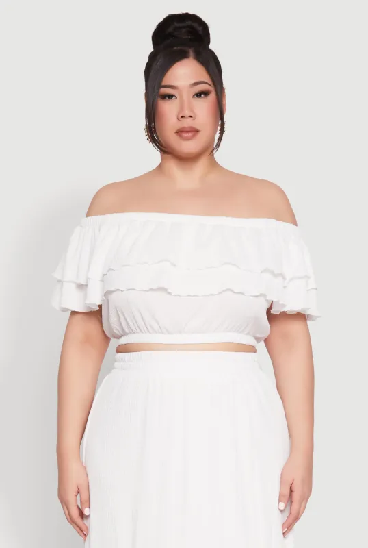 Plus Size Tiered Off the Shoulder Crop Top sold by Rainbow