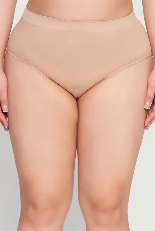 Plus Size Seamless High Waisted Ribbed Knit Bikini Panty sold by Rainbow