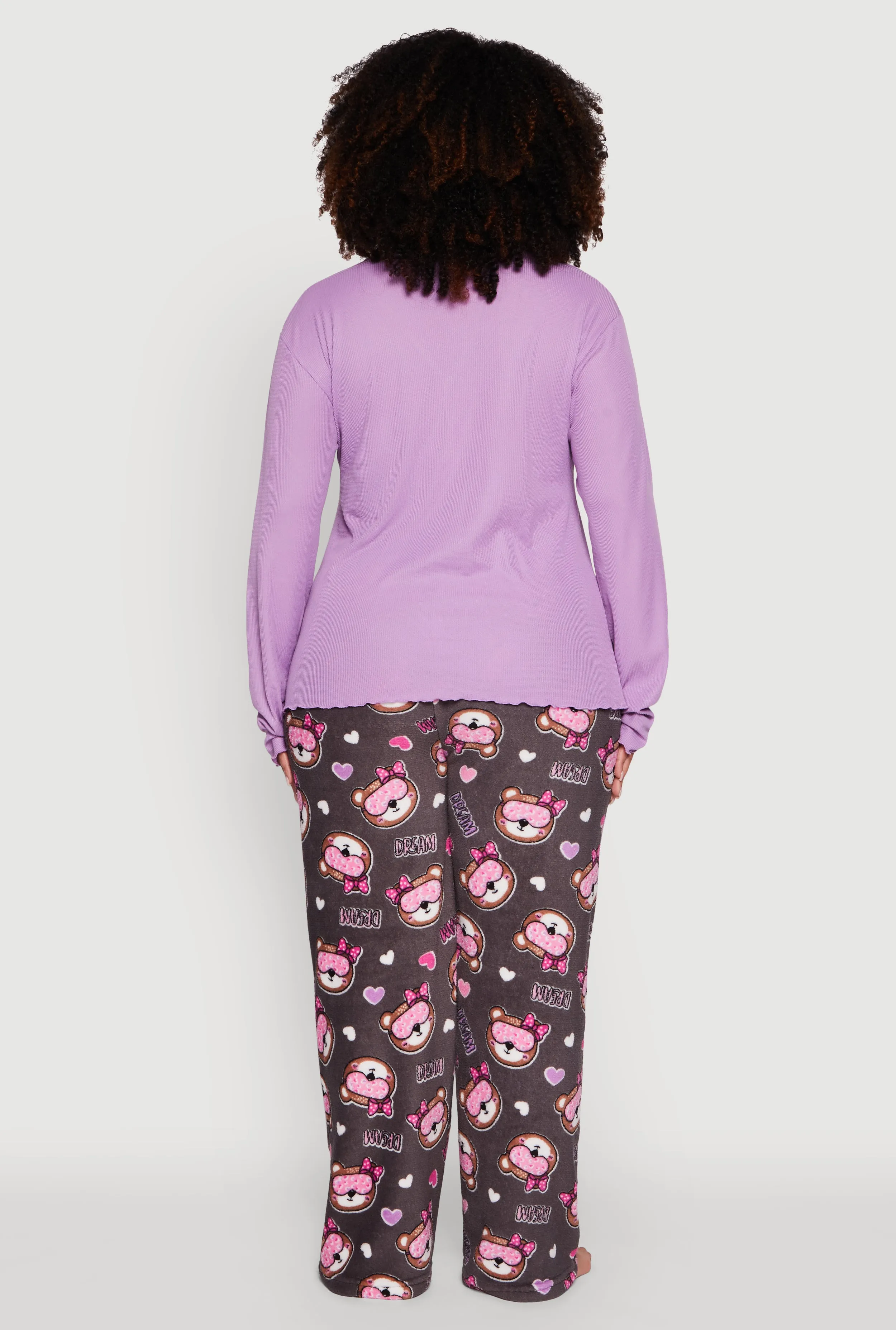 Plus Size Henley Pajama Top and Plush Dream Bear Graphic Pants sold by Rainbow product image thumbnail 3