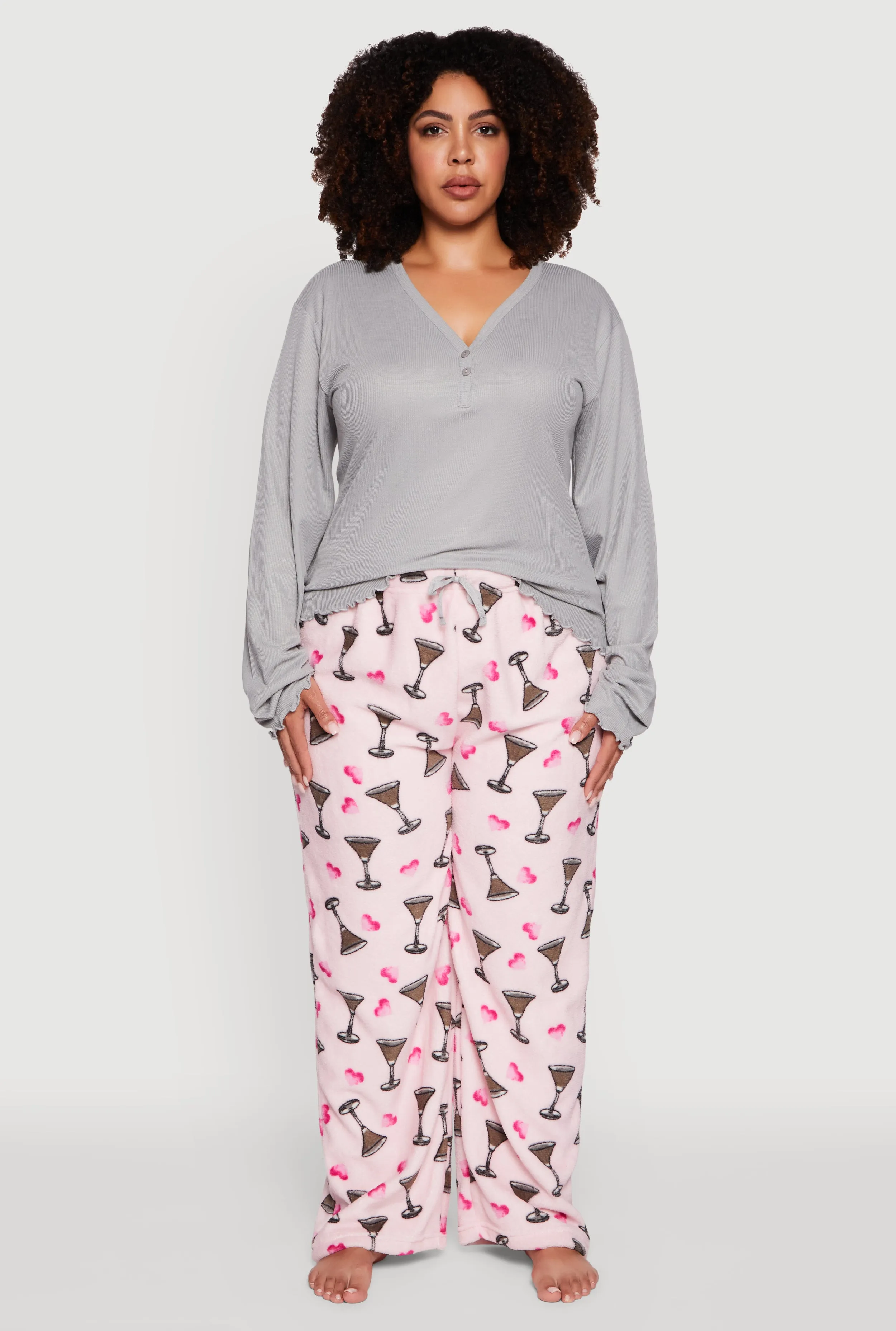 Plus Size Henley Pajama Top and Plush Espresso Martini Graphic Pants sold by Rainbow product image thumbnail 2