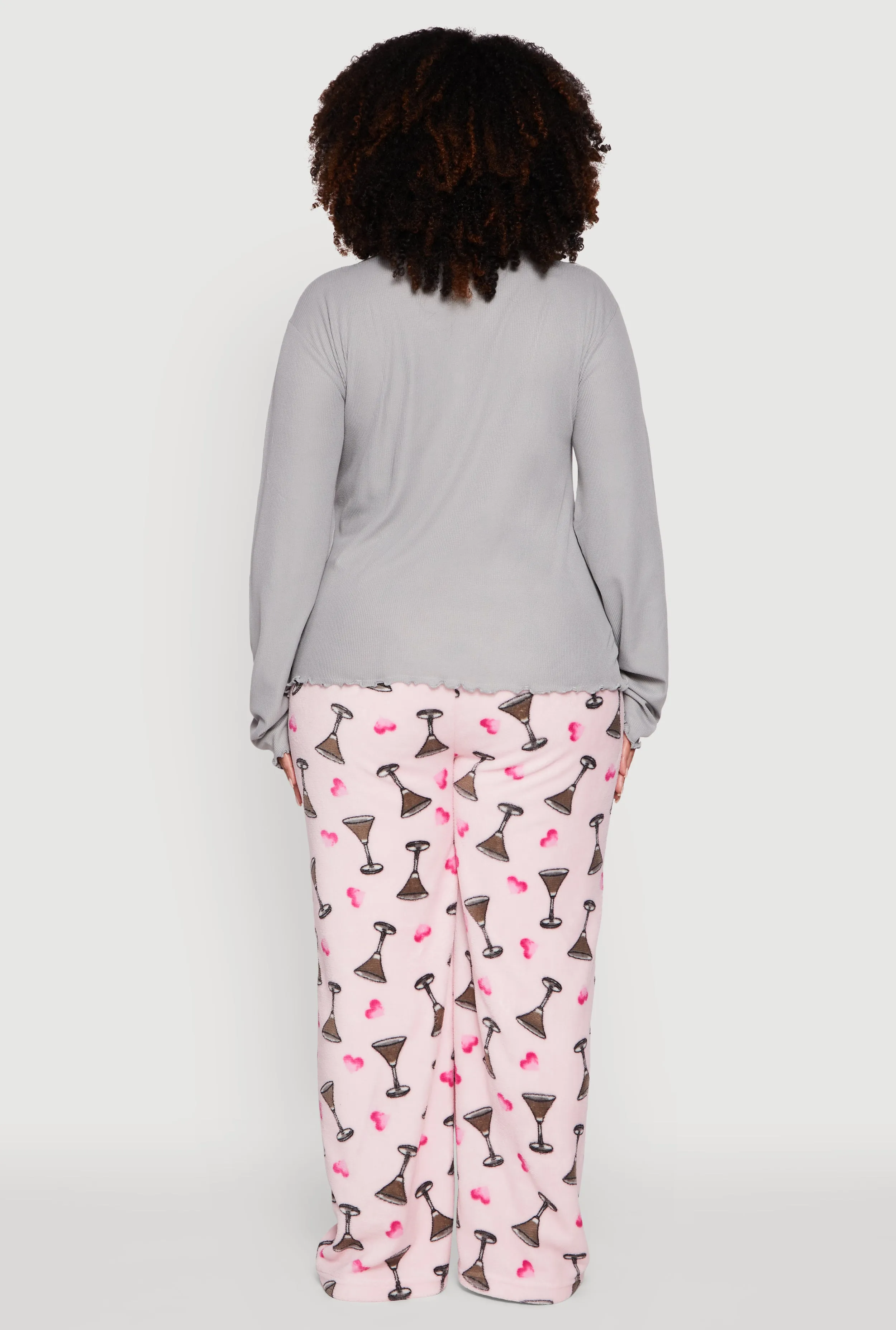 Plus Size Henley Pajama Top and Plush Espresso Martini Graphic Pants sold by Rainbow product image thumbnail 3