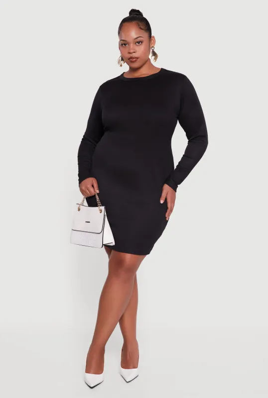 Plus Size Ribbed Knit Long Sleeve Bodycon Dress sold by Rainbow