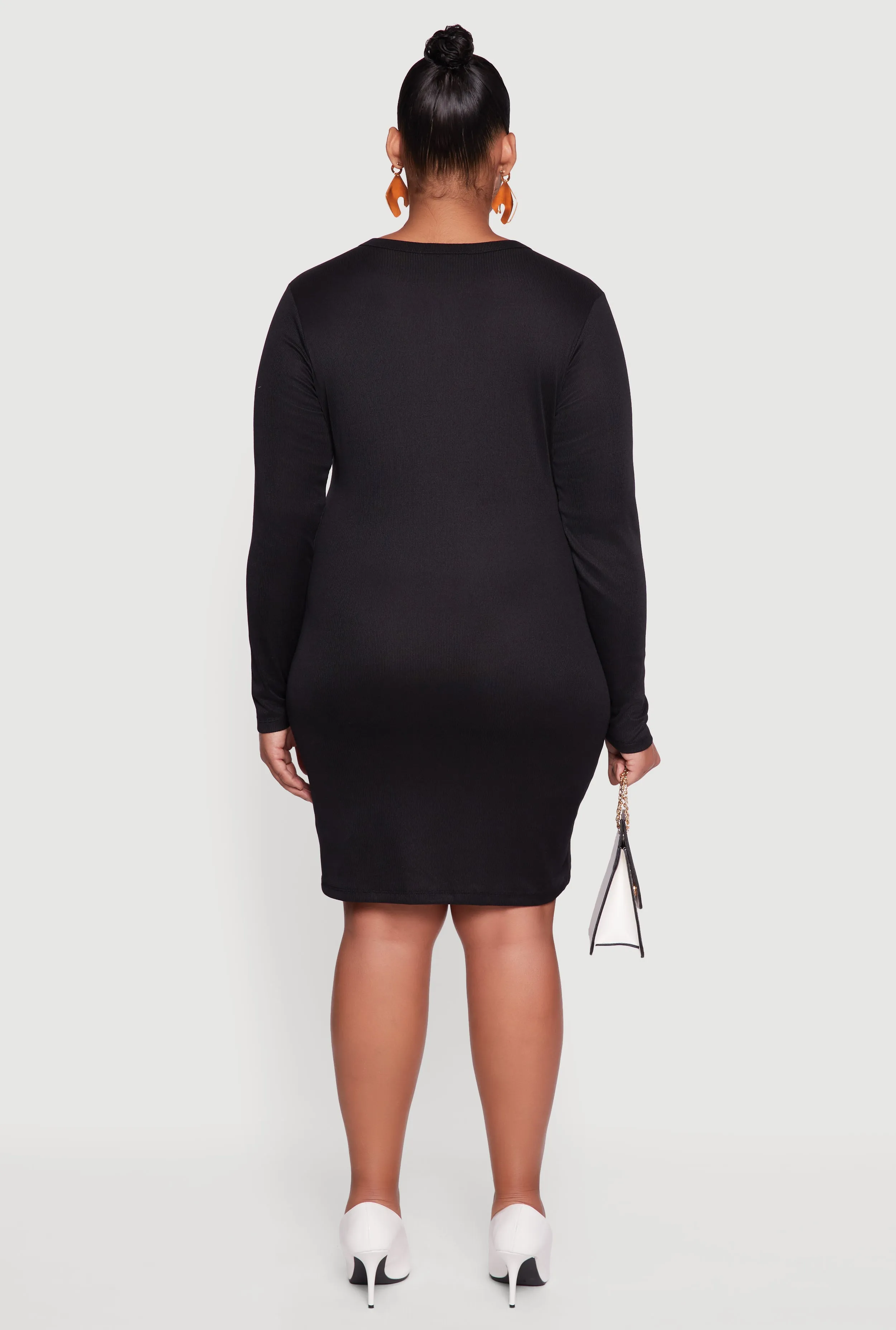 Plus Size Ribbed Knit Long Sleeve Bodycon Dress sold by Rainbow product image thumbnail 5