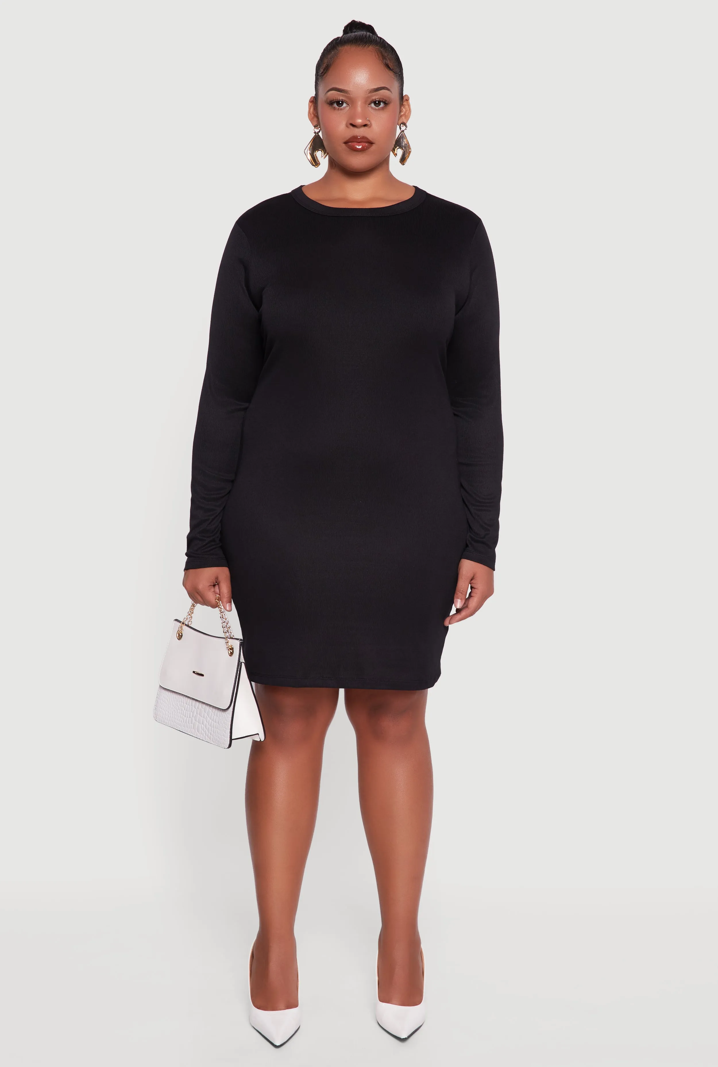 Plus Size Ribbed Knit Long Sleeve Bodycon Dress sold by Rainbow product image thumbnail 2