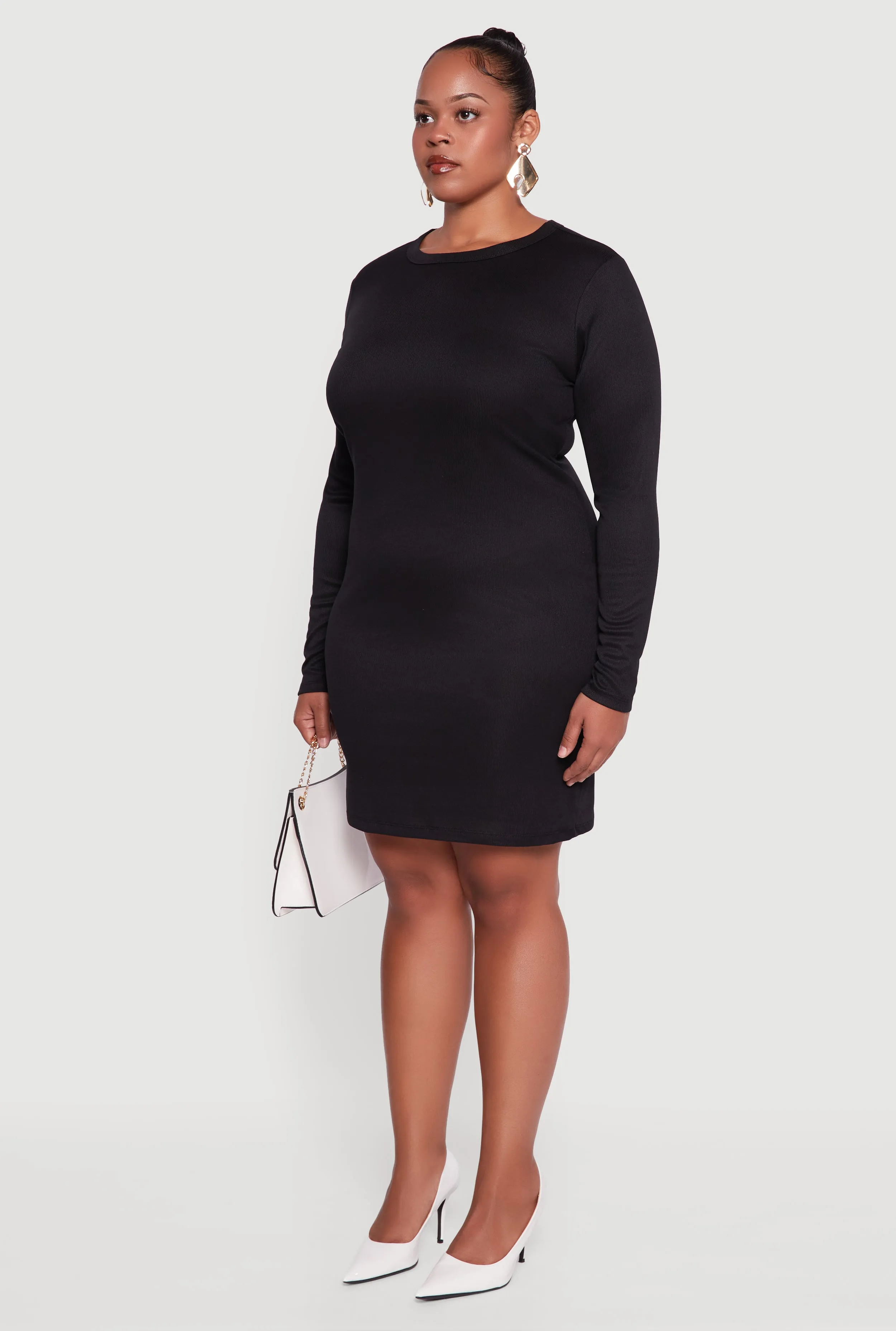 Plus Size Ribbed Knit Long Sleeve Bodycon Dress sold by Rainbow product image thumbnail 3